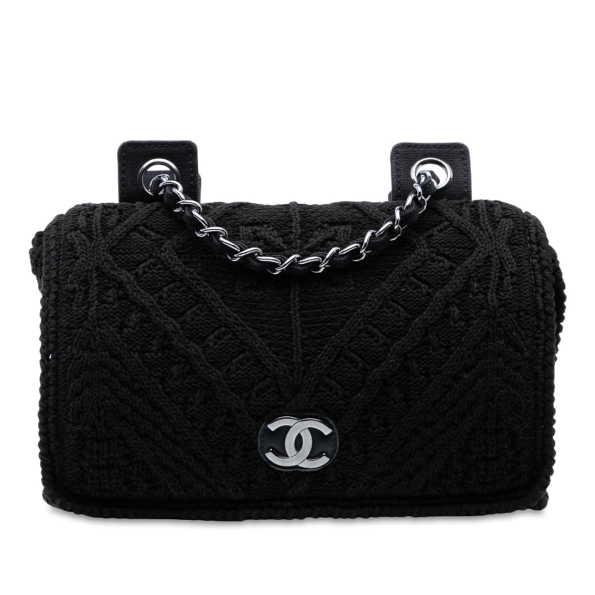 Chanel CC Medium Woven Crochet Knit Single Flap