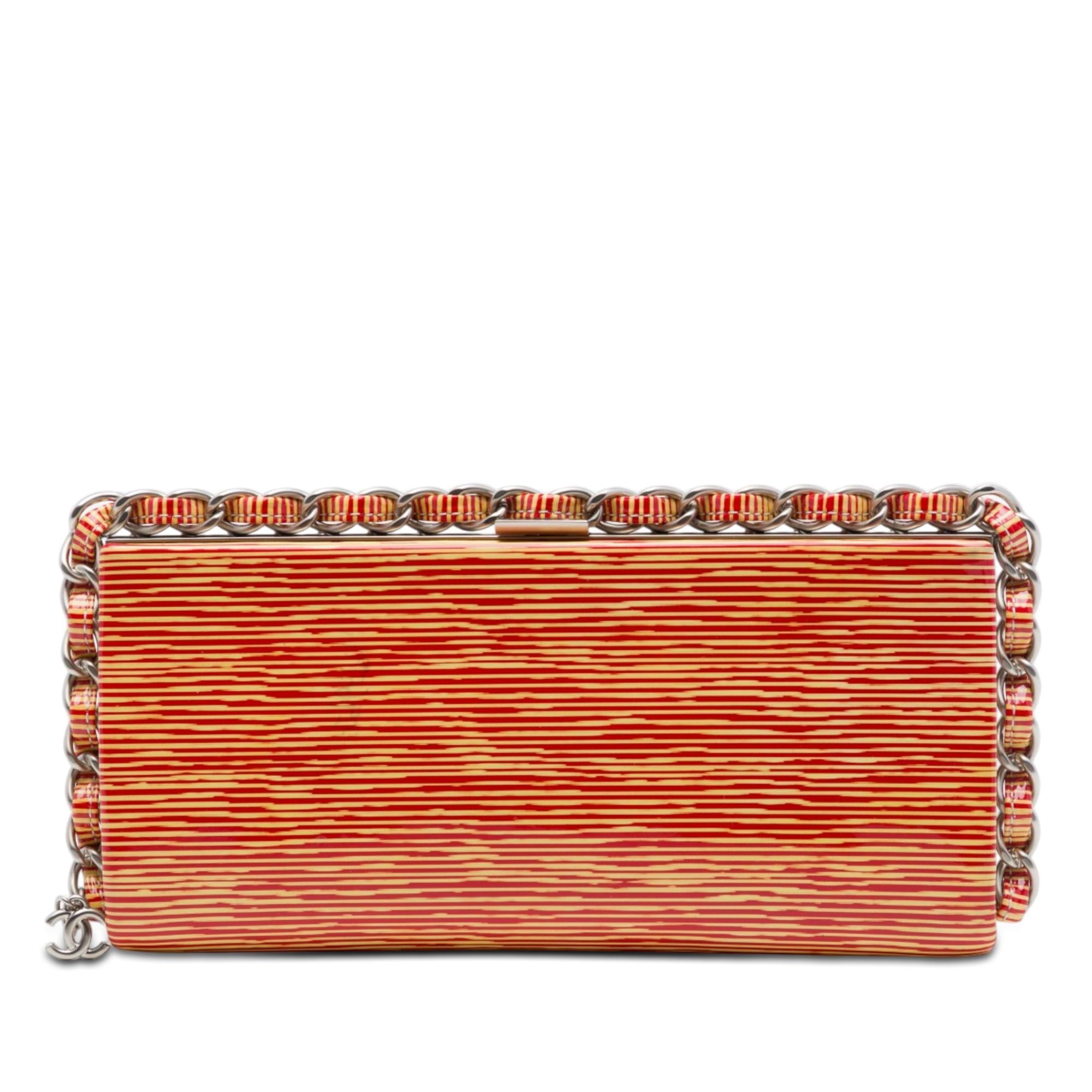 Chanel CC Patent Striped Chain Around Clutch