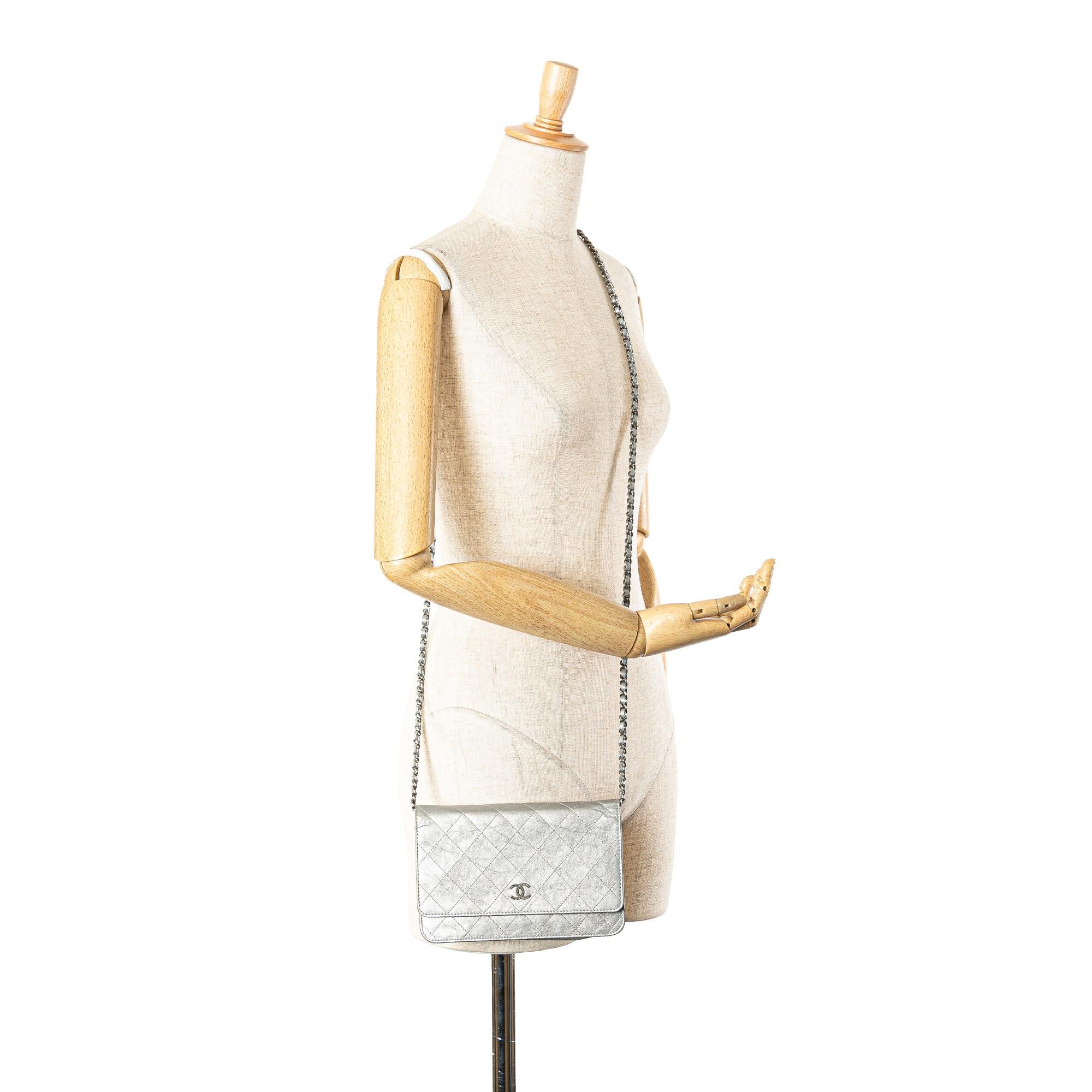 Chanel CC Quilted Aged Calfskin Wallet On Chain