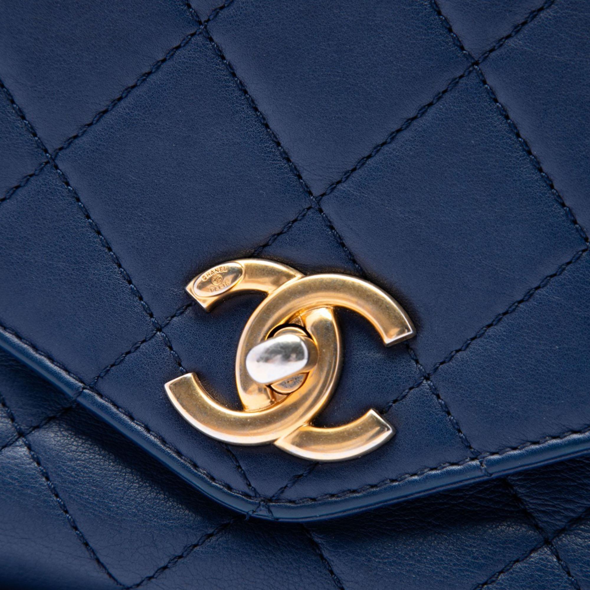 Chanel CC Quilted Calfskin Metal Top Handle Envelope Flap