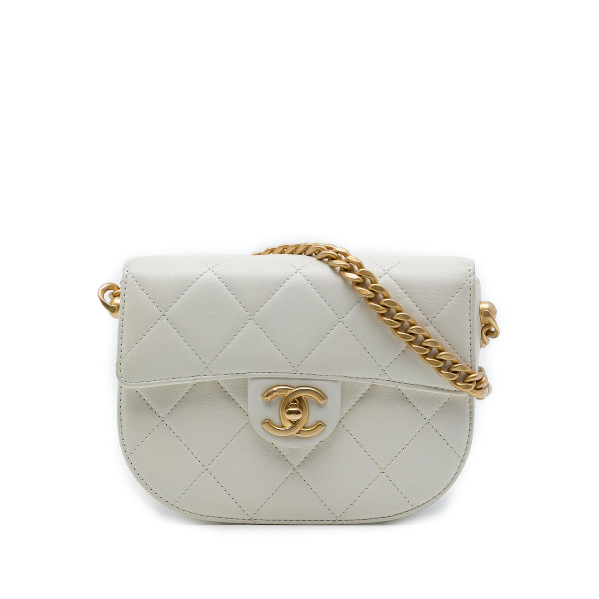 Chanel CC Quilted Calfskin Round Moon Messenger Flap