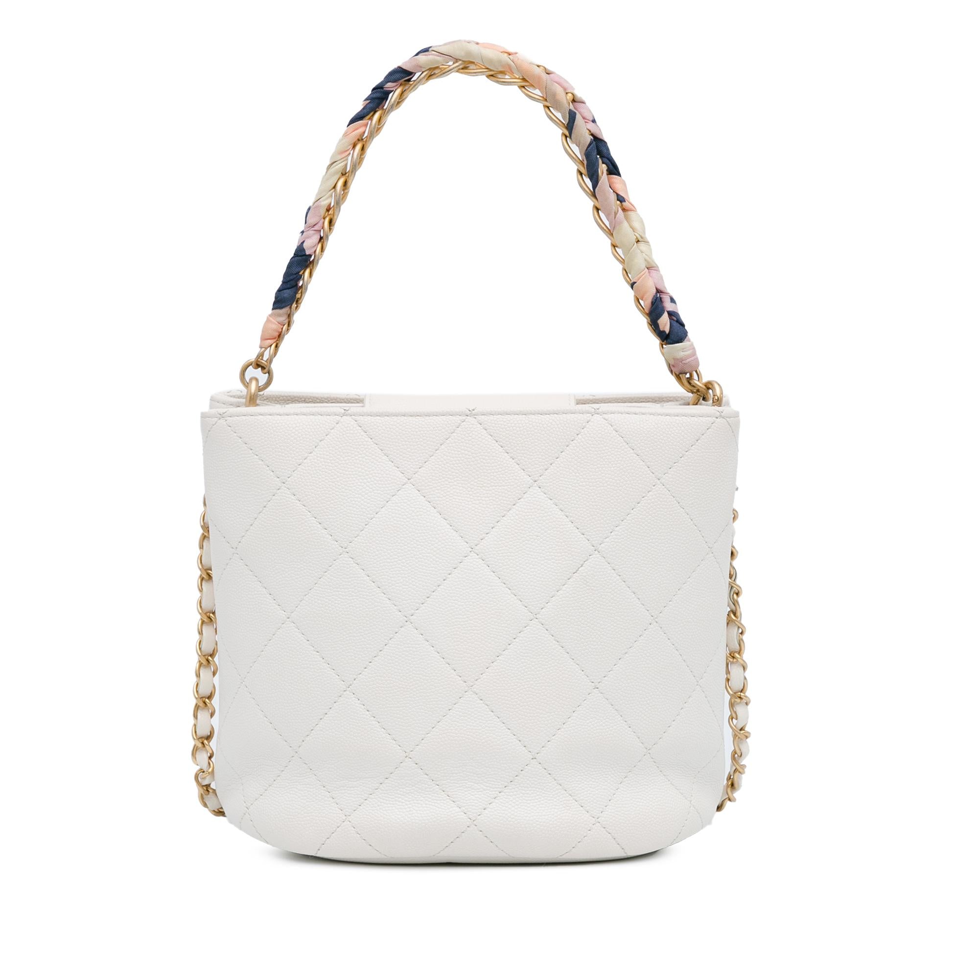 Chanel CC Quilted Caviar Chain Scarf Handle Bucket Bag
