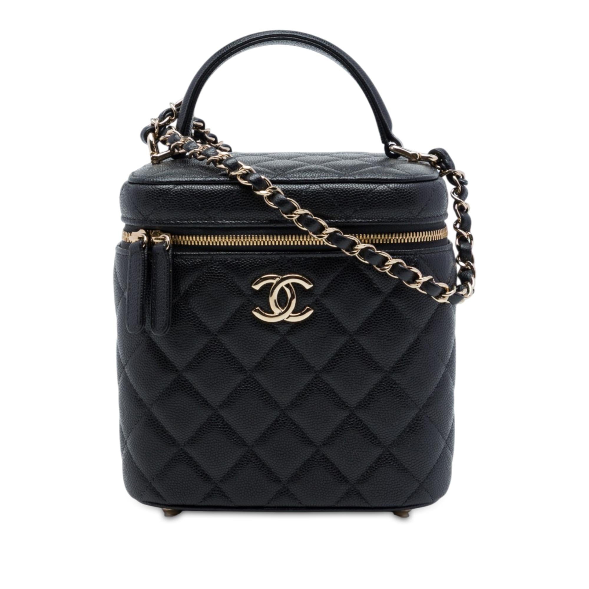 Chanel CC Quilted Caviar Top Handle Vanity with Chain