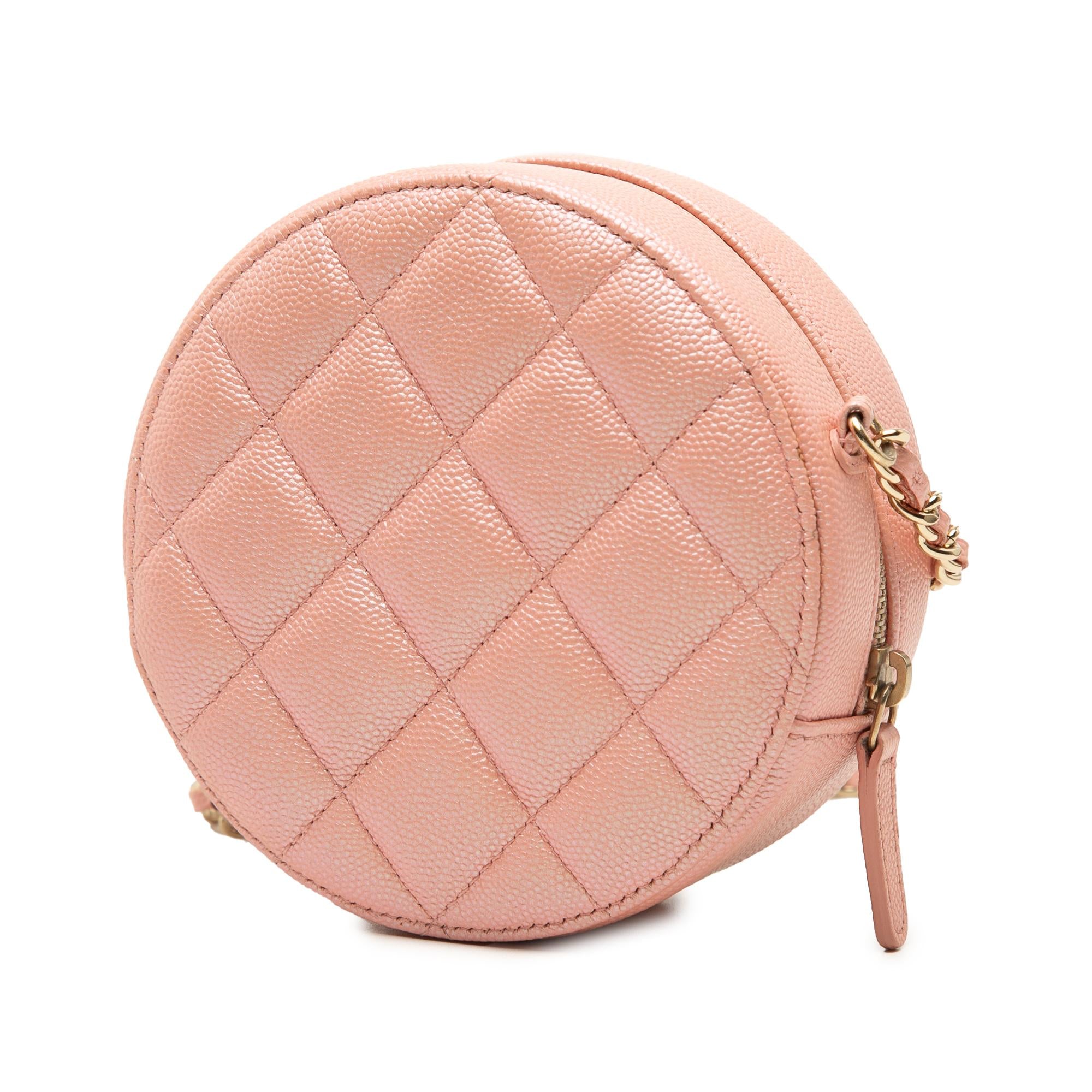 Chanel CC Quilted Iridescent Caviar Round Clutch With Chain