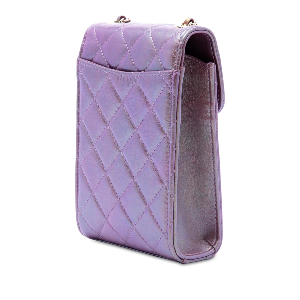 Chanel CC Quilted Iridescent Lambskin Phone Holder with Chain