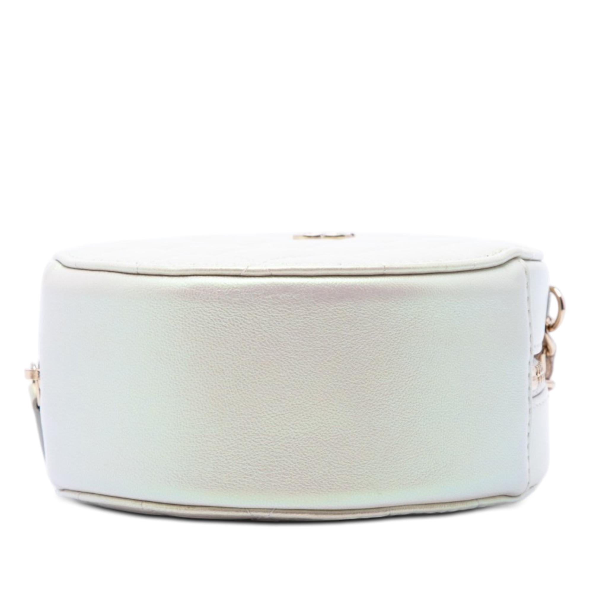 Chanel CC Quilted Iridescent Lambskin Round Clutch With Chain