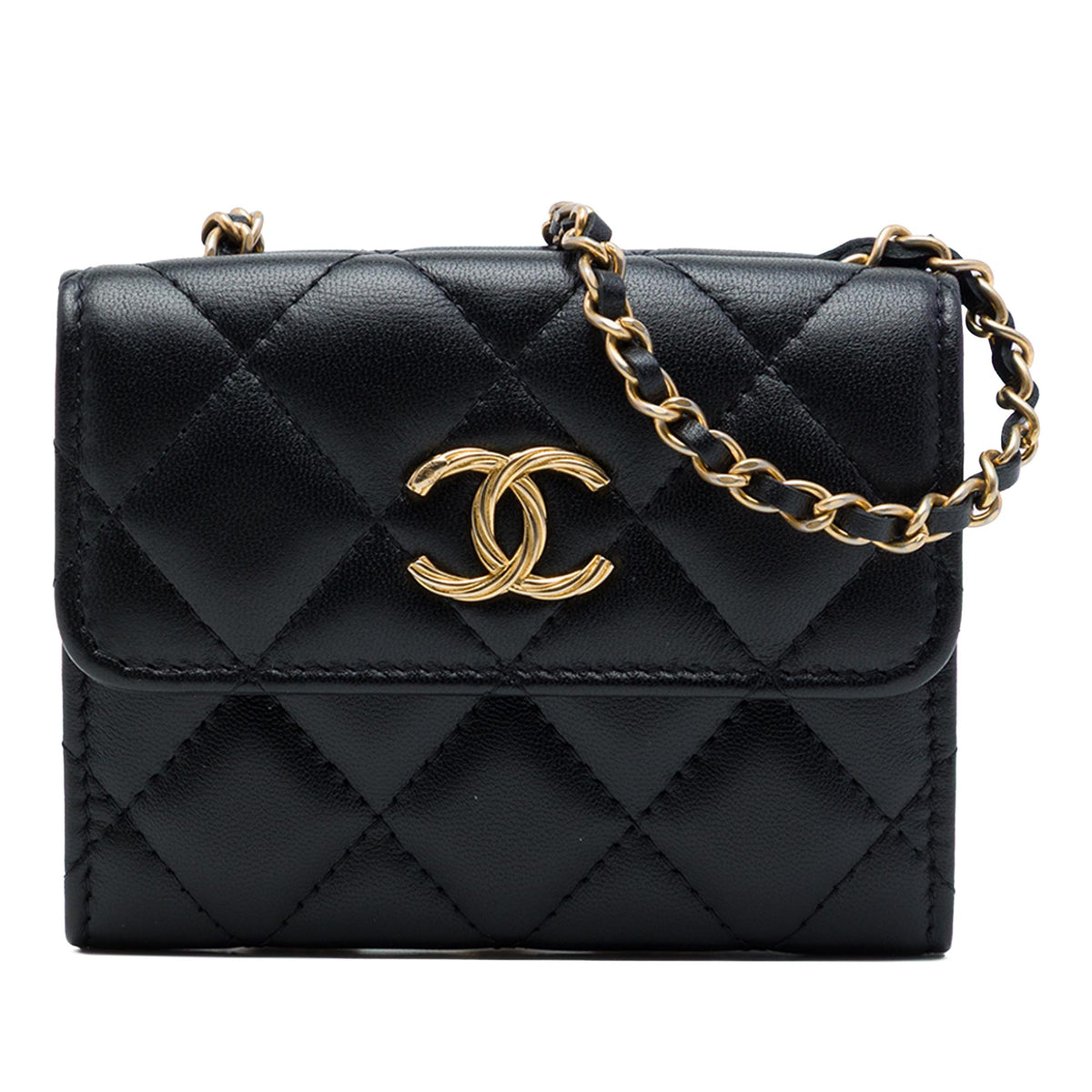 Chanel CC Quilted Lambskin Card Holder with Padded Chain Strap