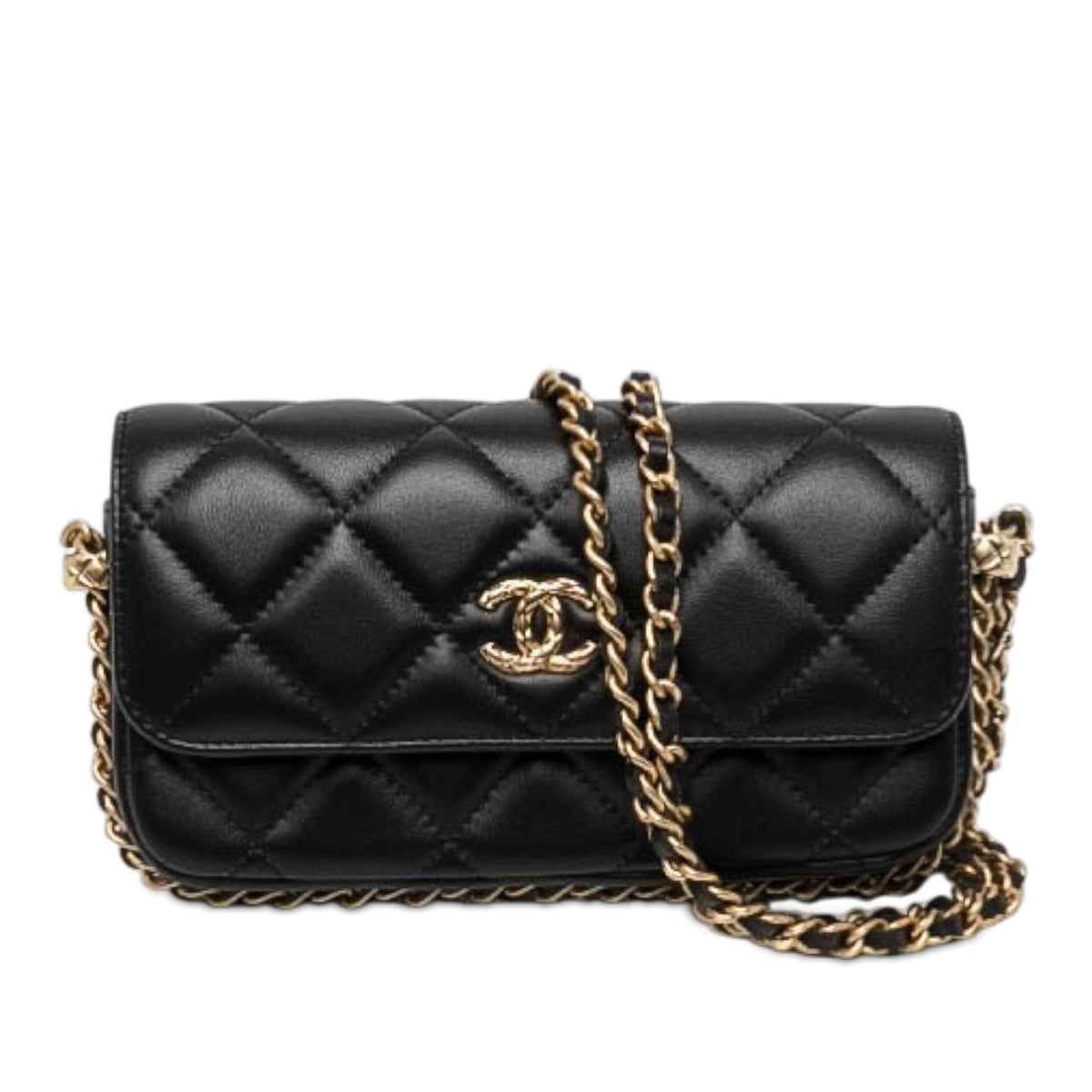 Chanel CC Quilted Lambskin Flap Phone Holder with Chain