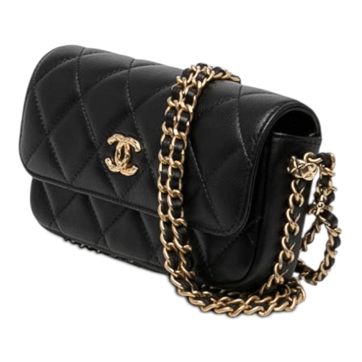 Chanel CC Quilted Lambskin Flap Phone Holder with Chain
