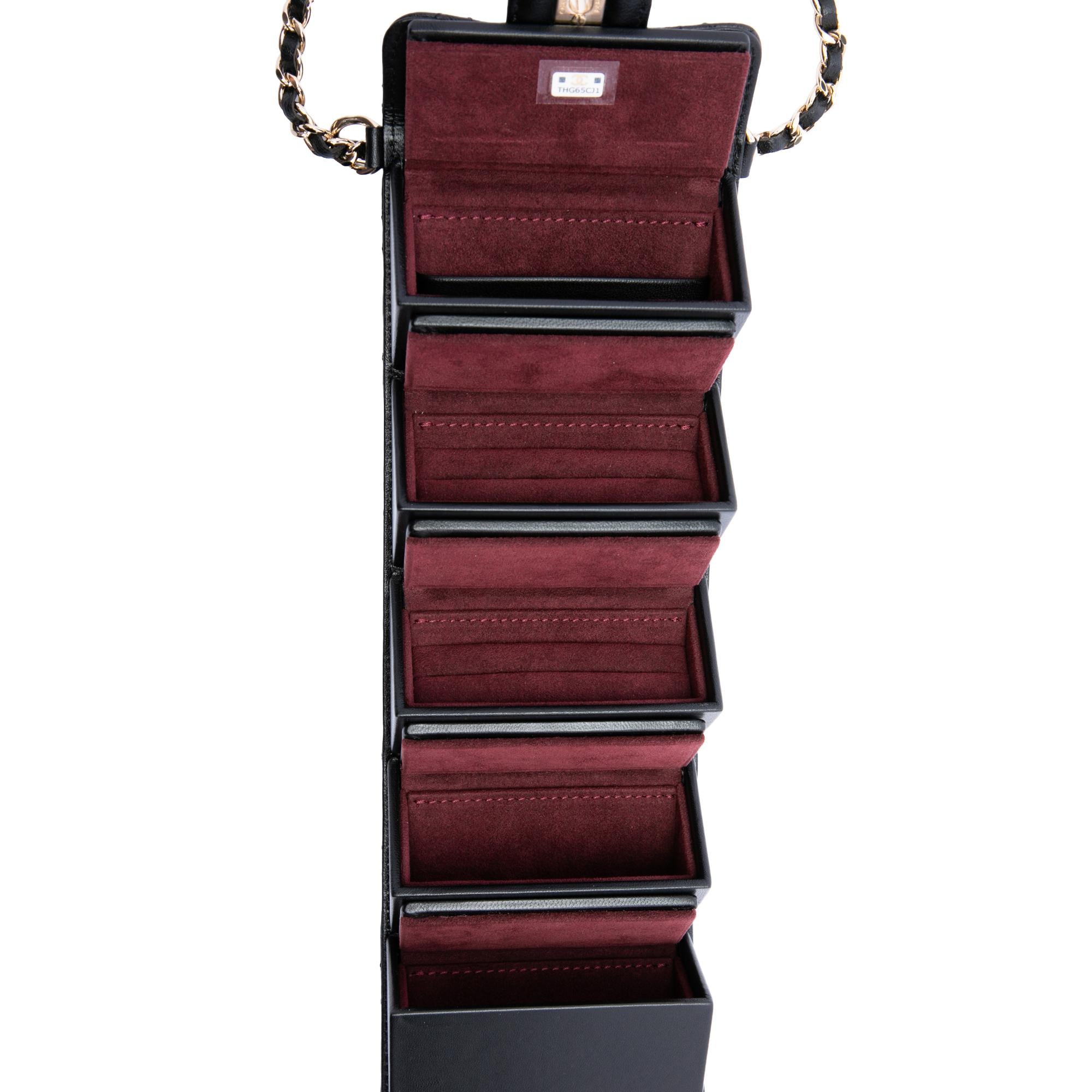 Chanel CC Quilted Lambskin Foldable Jewelry Box with Chain