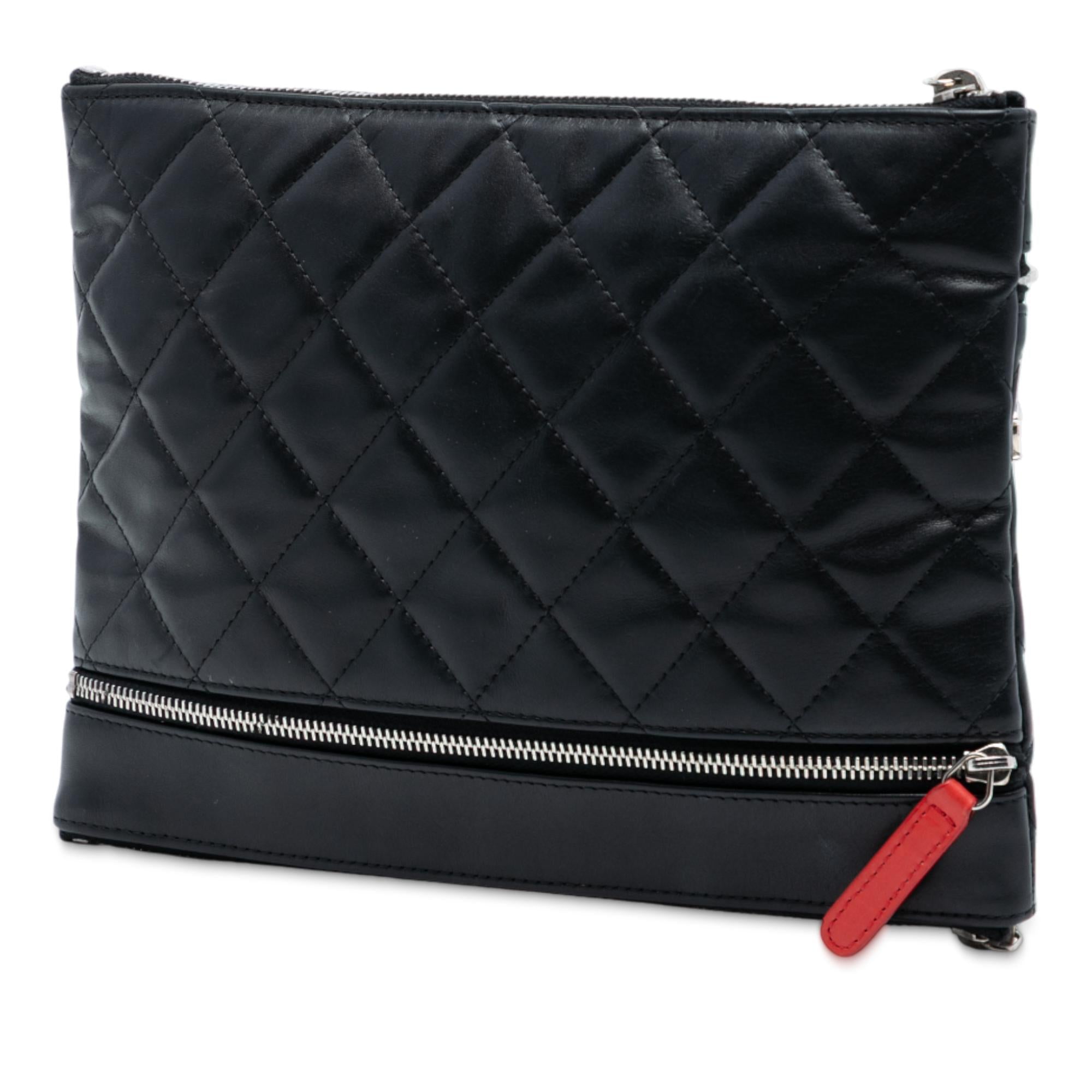 Chanel CC Quilted Lambskin Multi Zip Clutch
