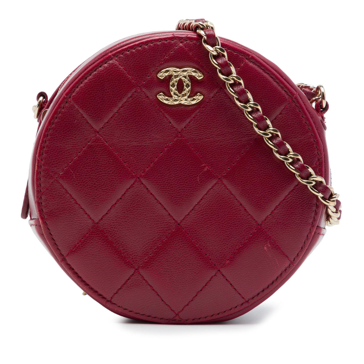 Chanel CC Quilted Lambskin Round Clutch with Chain