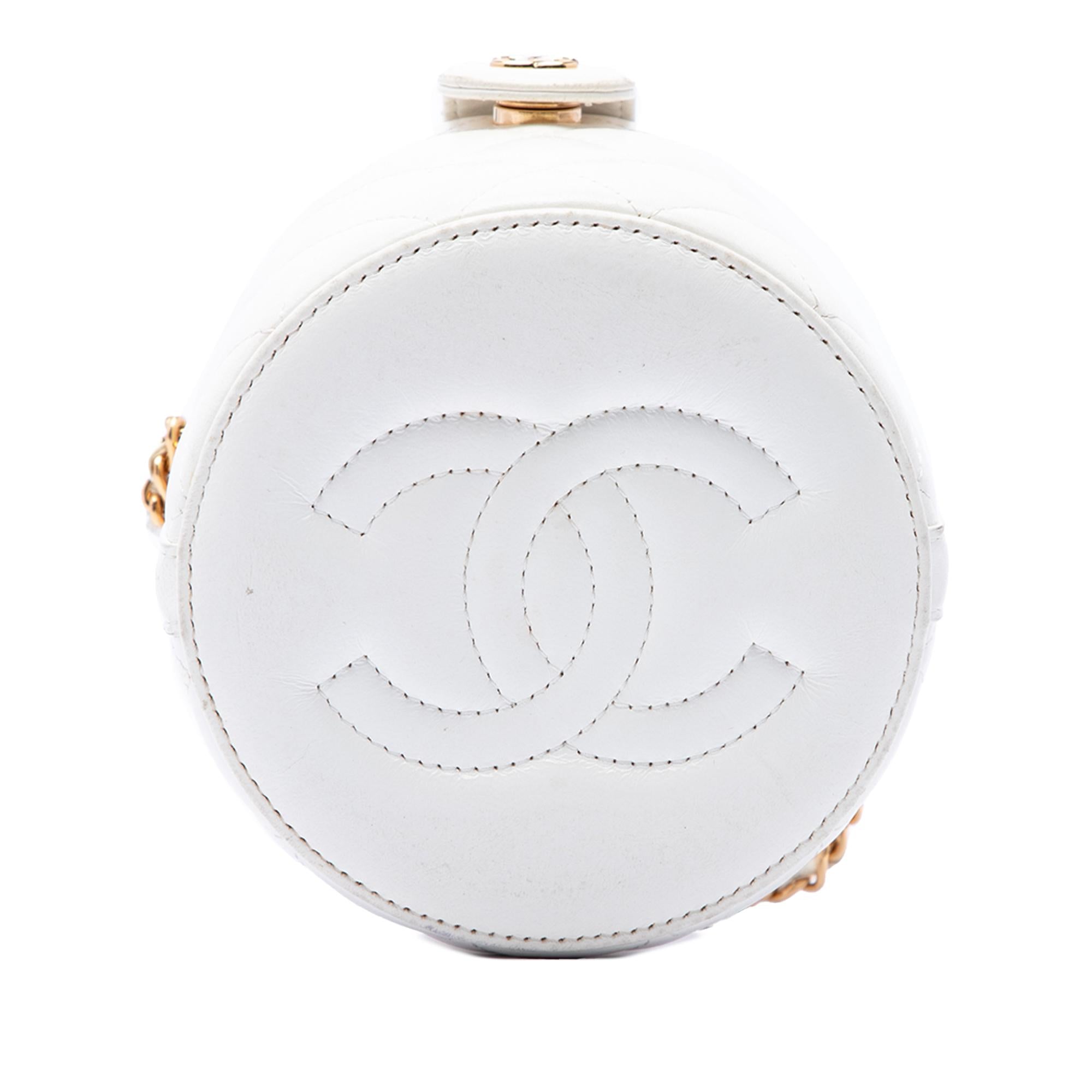 Chanel CC Quilted Lambskin Top Handle Round Vanity Case with Chain