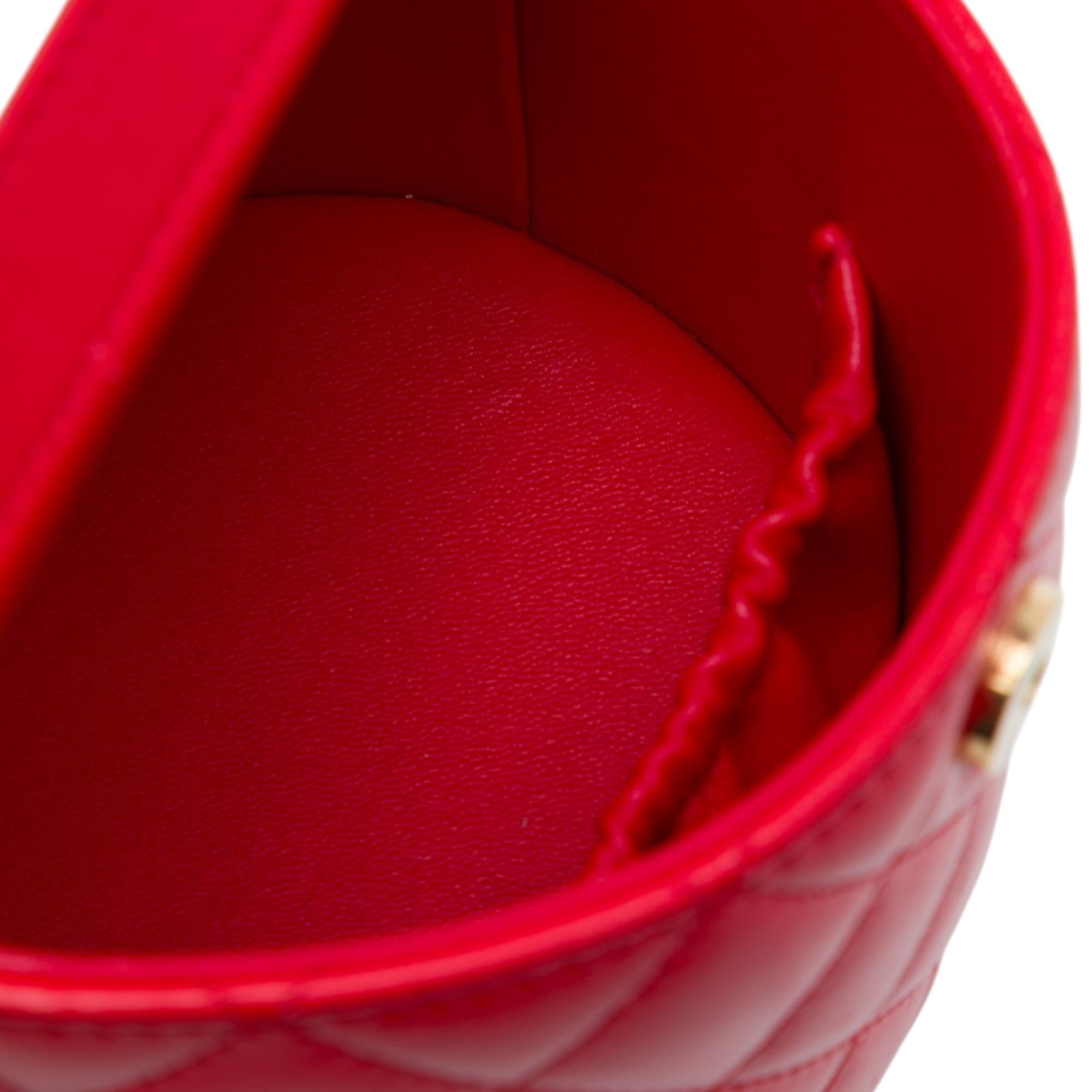Chanel CC Quilted Lambskin Top Handle Round Vanity Case with Chain