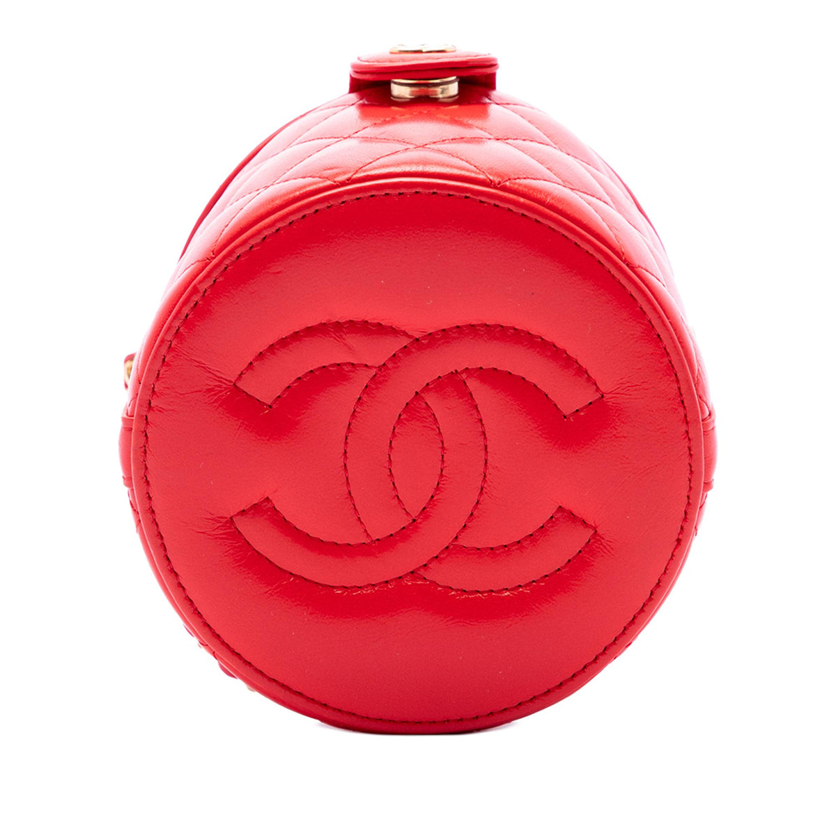 Chanel CC Quilted Lambskin Top Handle Round Vanity Case with Chain