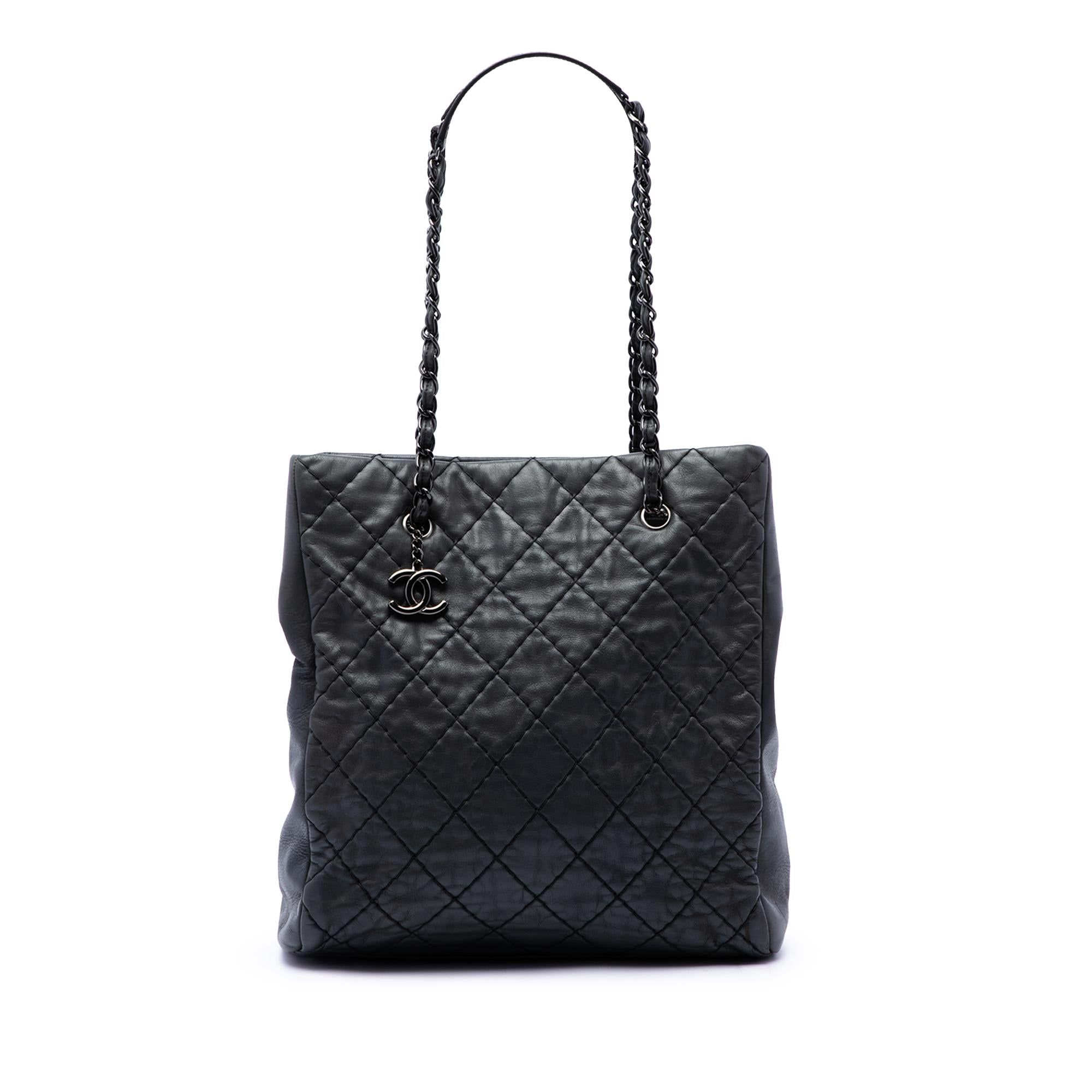Chanel CC Quilted Lambskin Wild Stitch Chain Tote