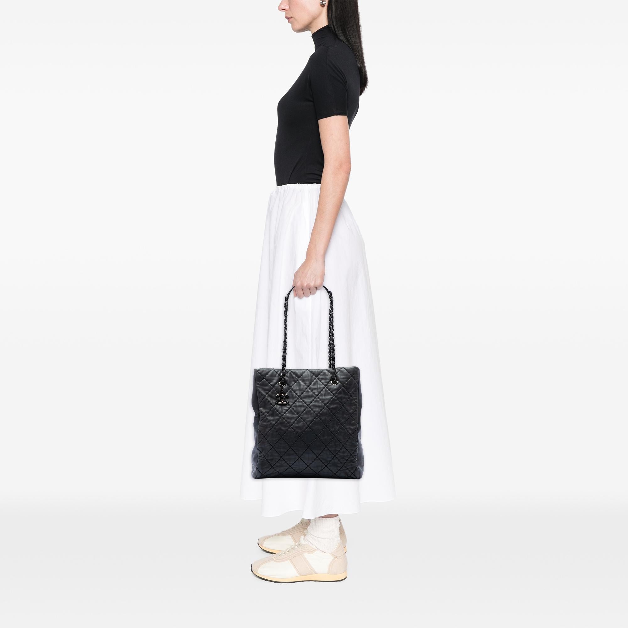 Chanel CC Quilted Lambskin Wild Stitch Chain Tote