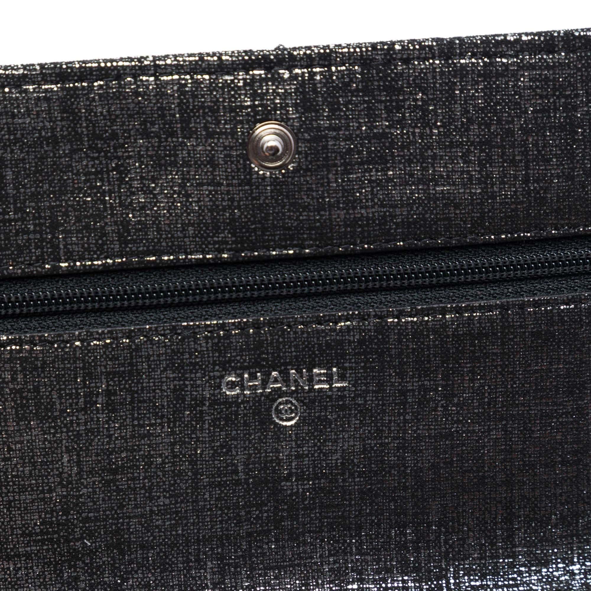Chanel CC Quilted Metallic Fabric Wallet On Chain