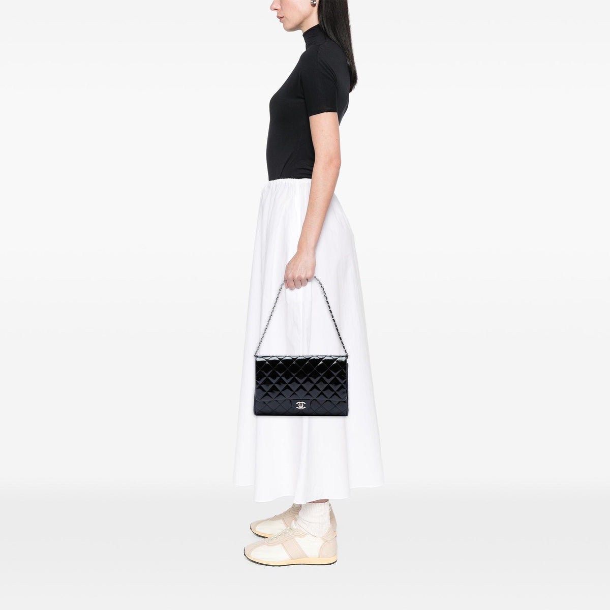 Chanel CC Quilted Patent Flap Clutch with Chain
