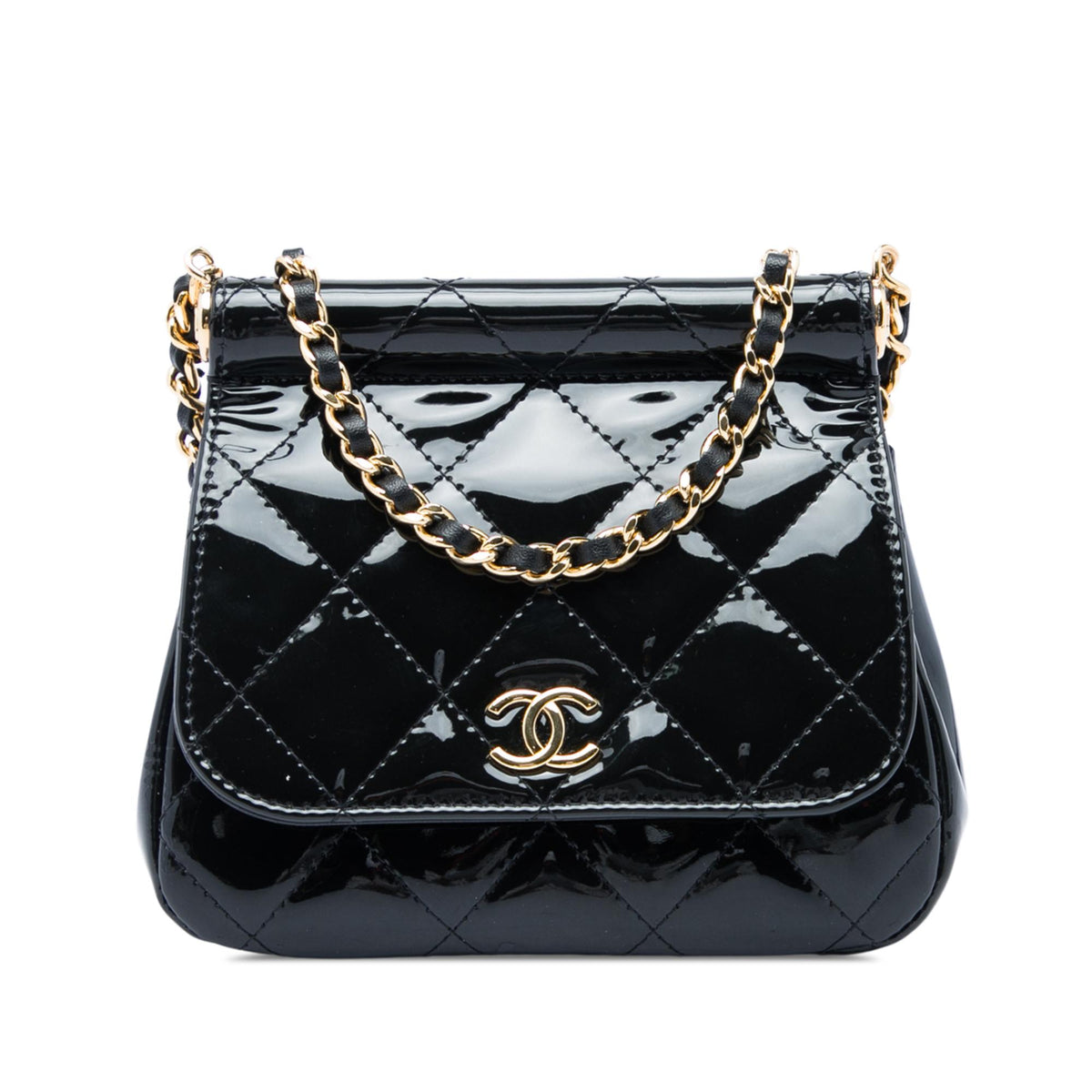 Chanel CC Quilted Patent Frame Flap Clutch with Chain