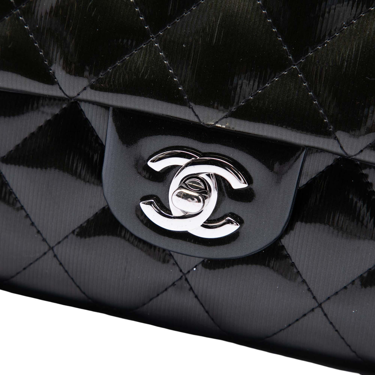 Chanel CC Quilted Patent Striated Flap Clutch with Chain