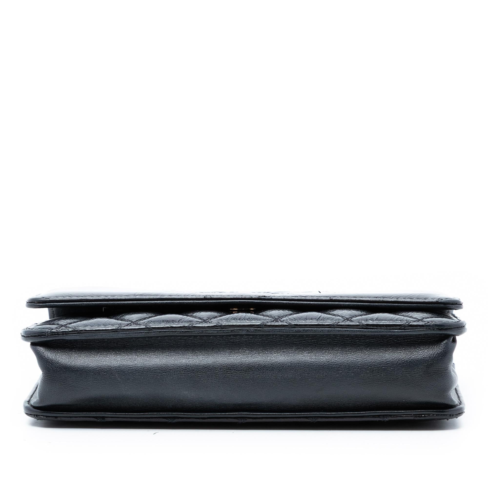 Chanel CC Quilted Shiny Aged Calfskin Wallet On Chain