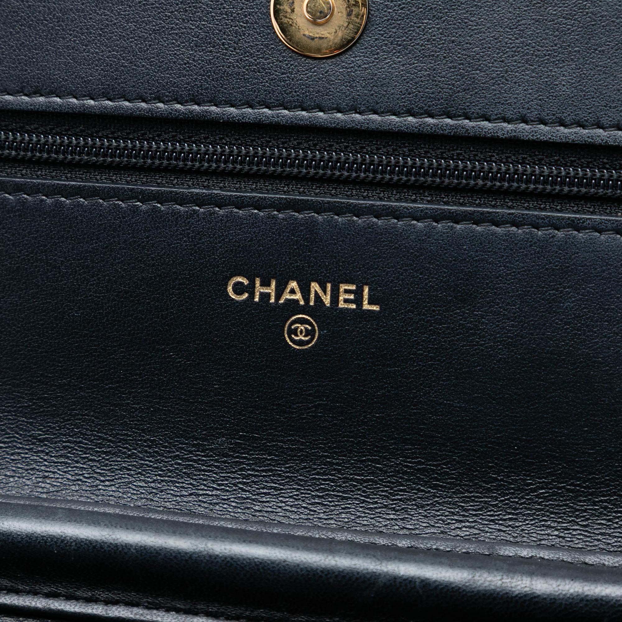 Chanel CC Quilted Shiny Aged Calfskin Wallet On Chain