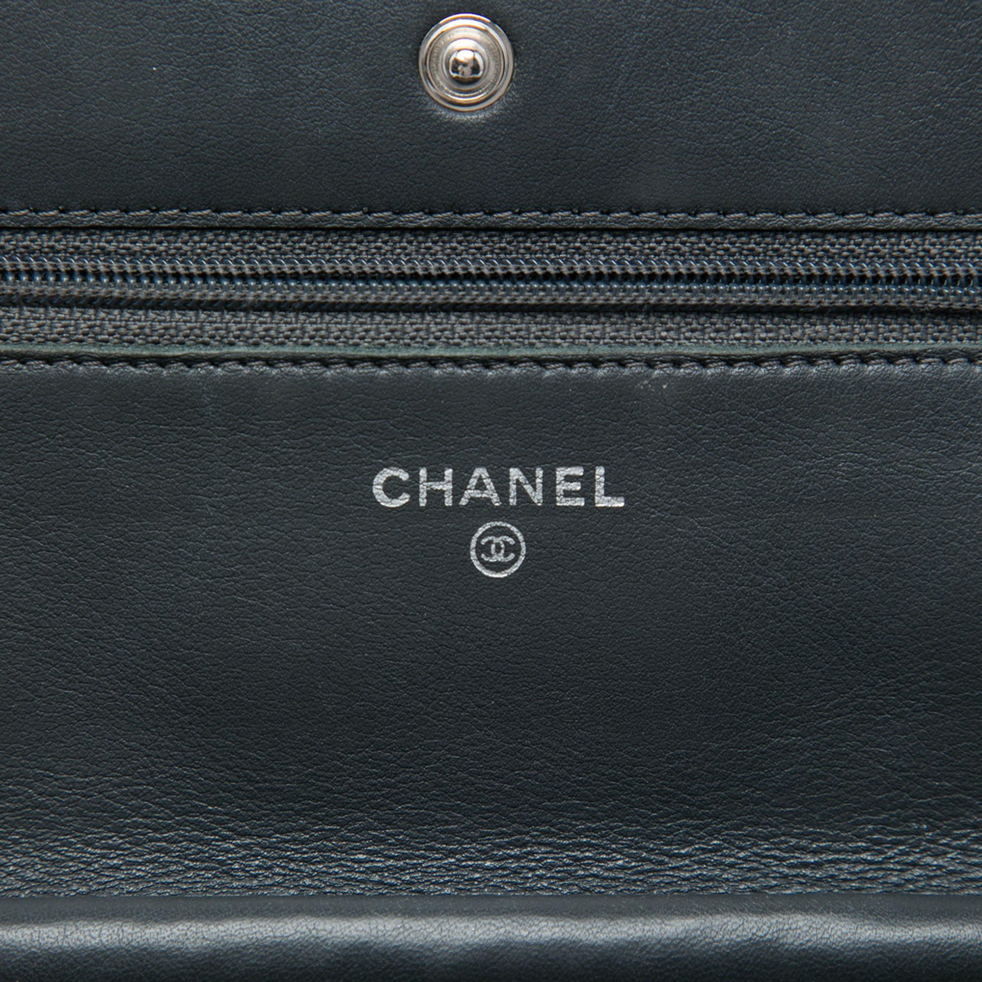 Chanel CC Quilted Striated Metallic Patent Wallet on Chain