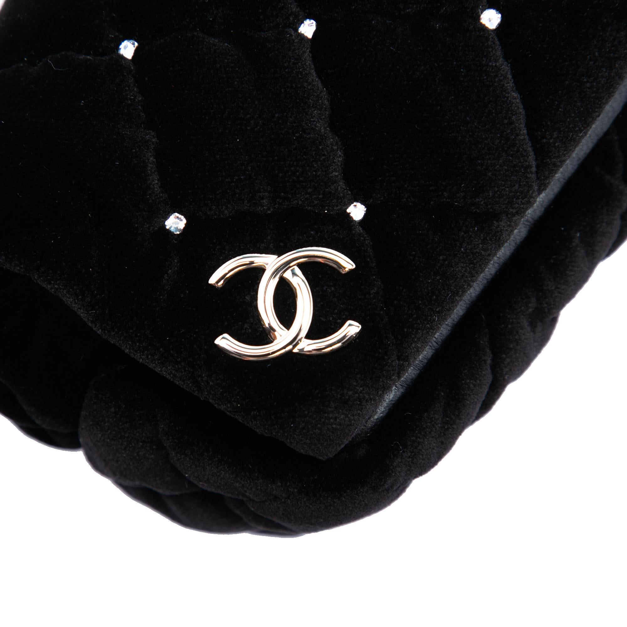 Chanel CC Quilted Velvet Crystal Wristlet Clutch