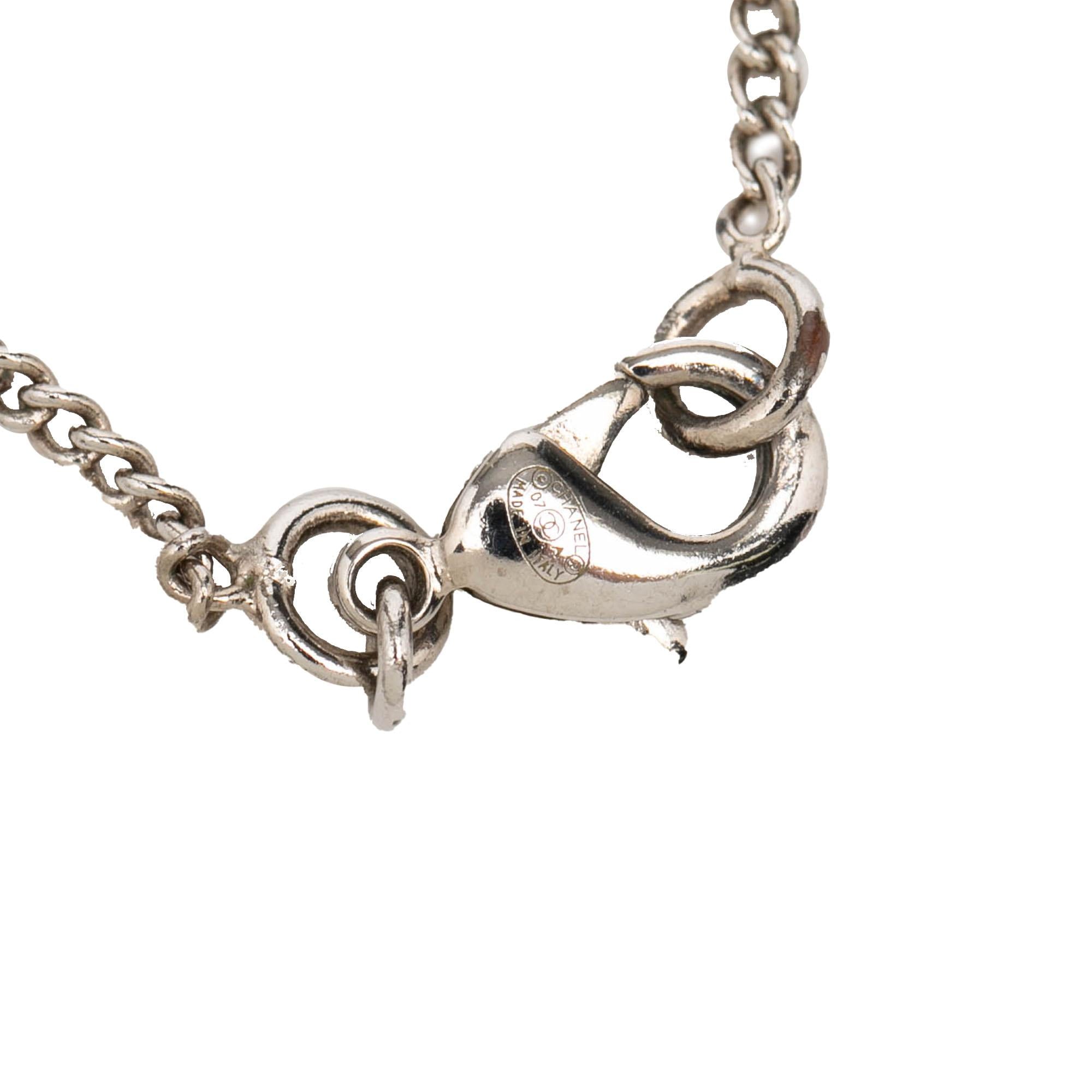 Chanel CC Silver Plated Rhinestone Pendant Necklace