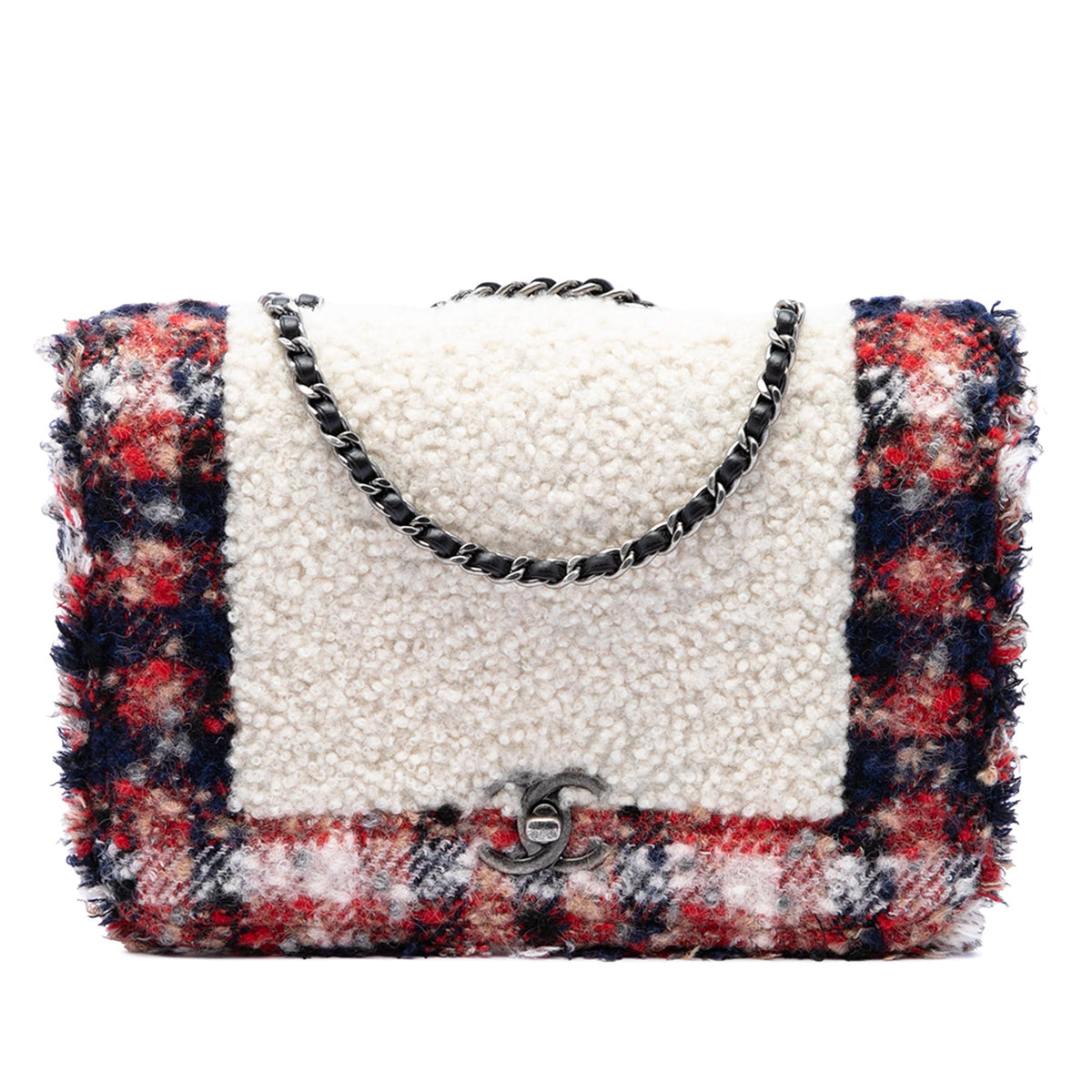 Chanel CC Tweed and Shearling Single Flap