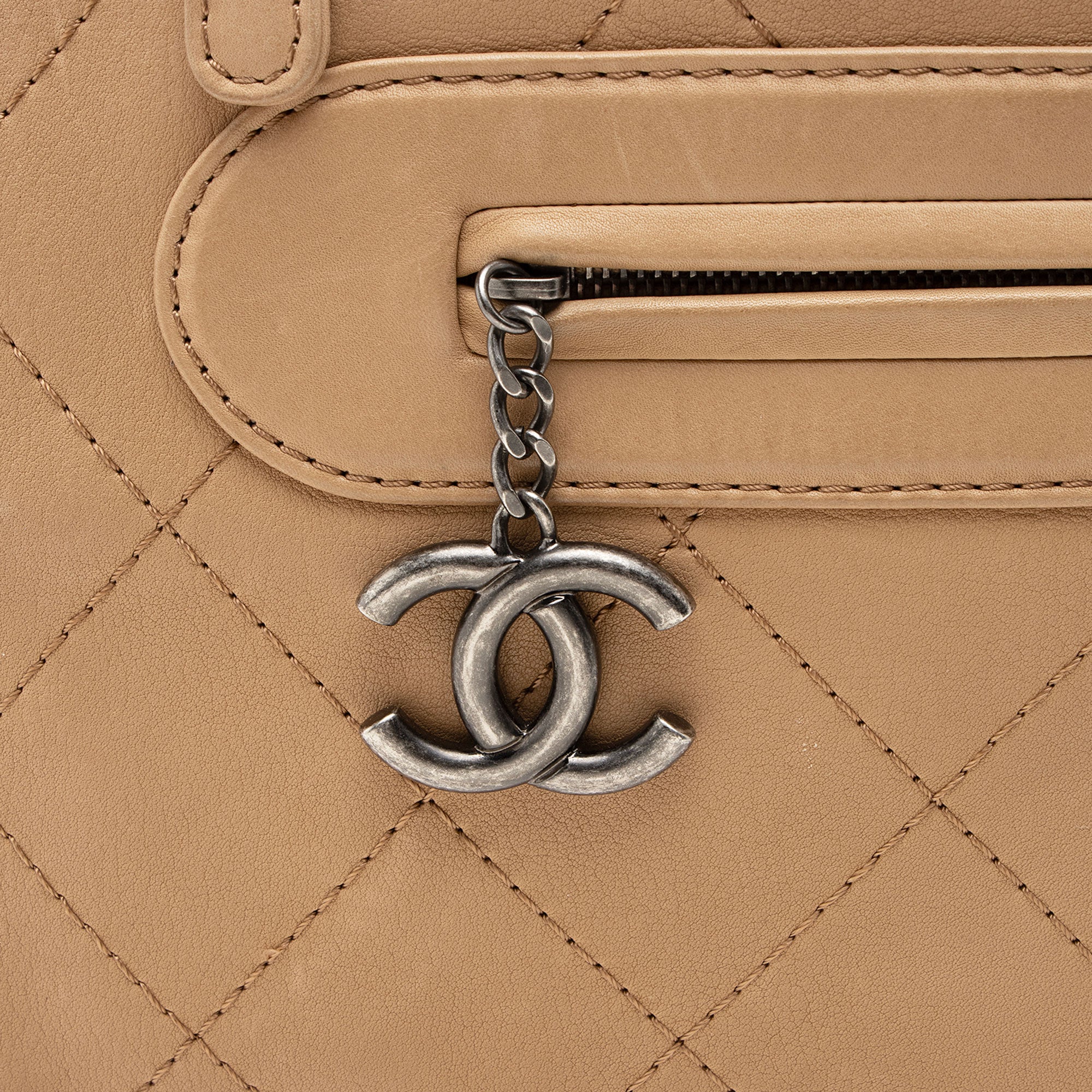 Chanel Calfskin Stitched Double Zip Hobo