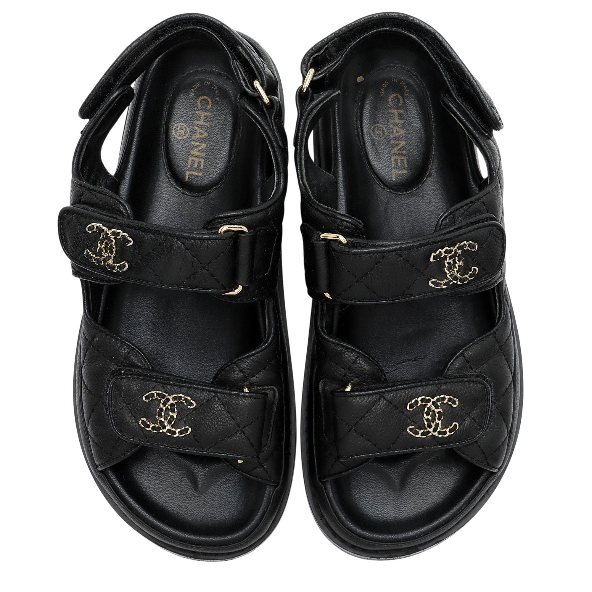 Chanel Calfskin Velcro Dad CC Sandals - Size 9 / 39 - FINAL SALE