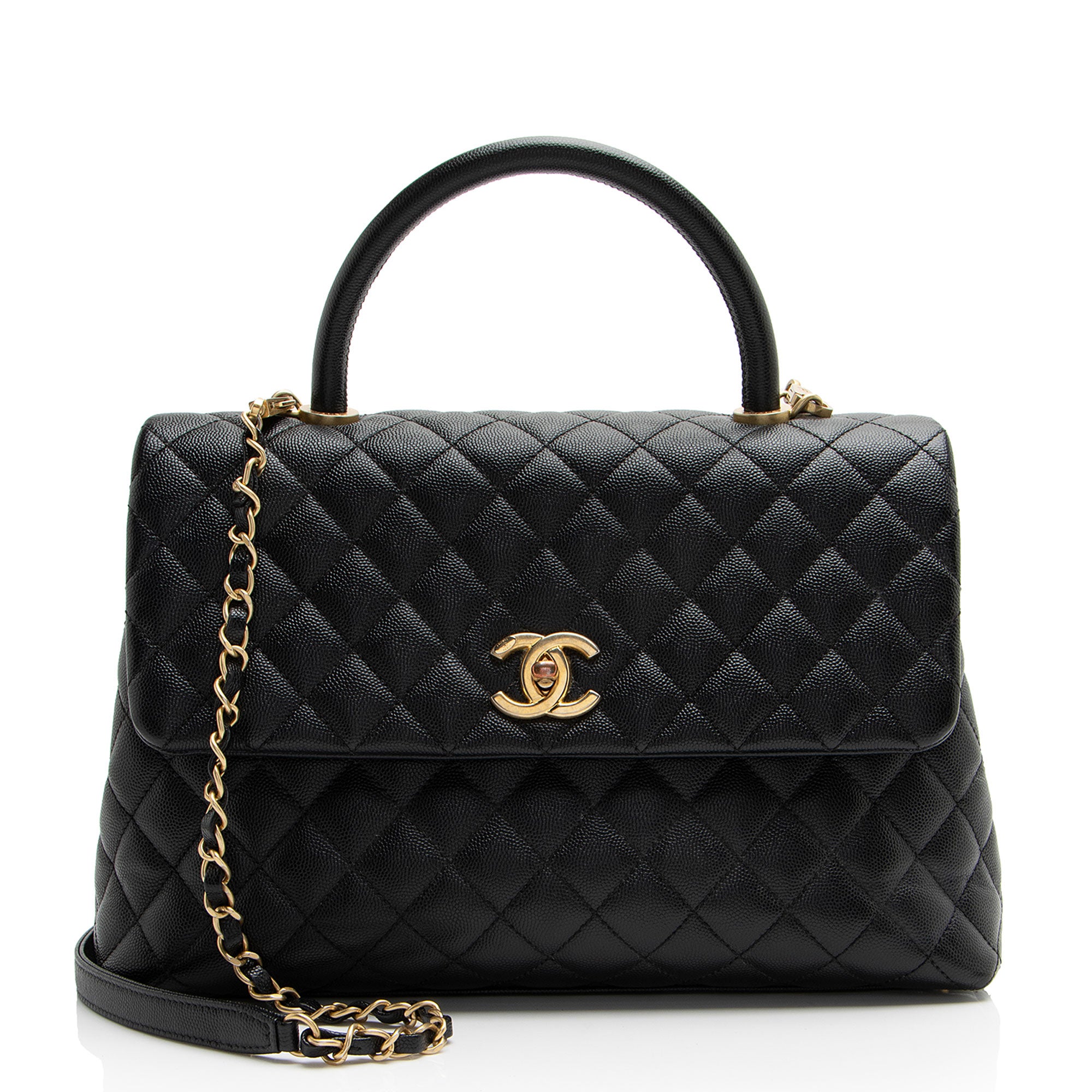 Chanel Caviar Leather Coco Top Handle Medium Flap Bag