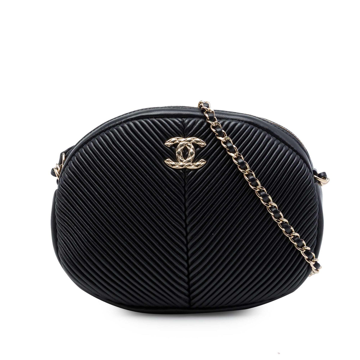 Chanel Chevron Lambskin Pleated Oval Camera Bag