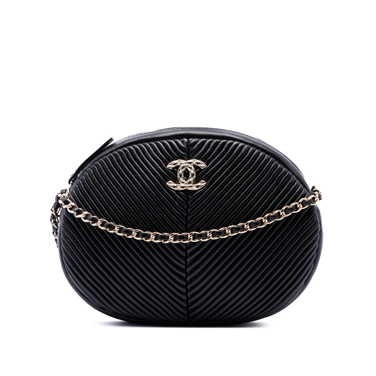 Chanel Chevron Lambskin Pleated Oval Camera Bag