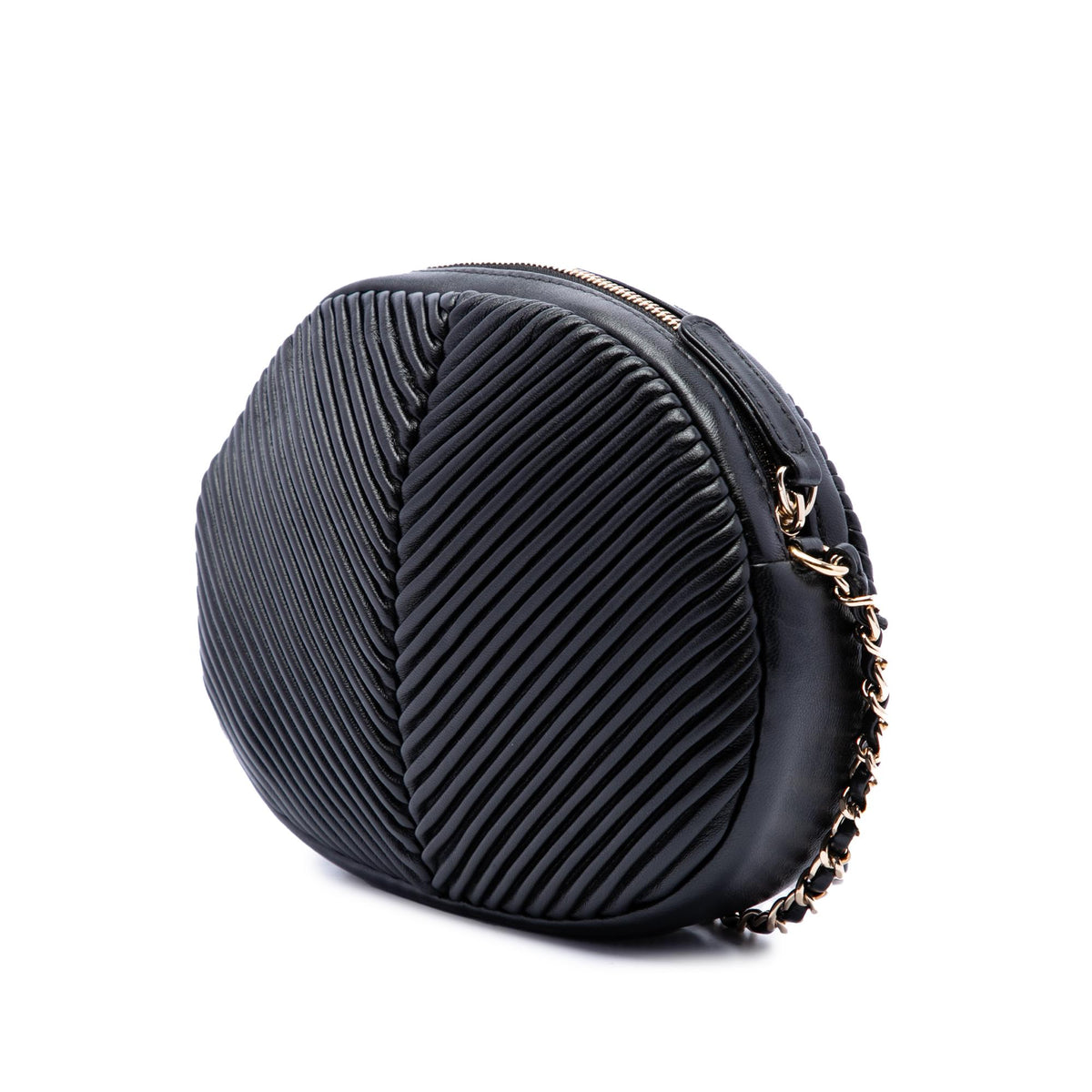 Chanel Chevron Lambskin Pleated Oval Camera Bag