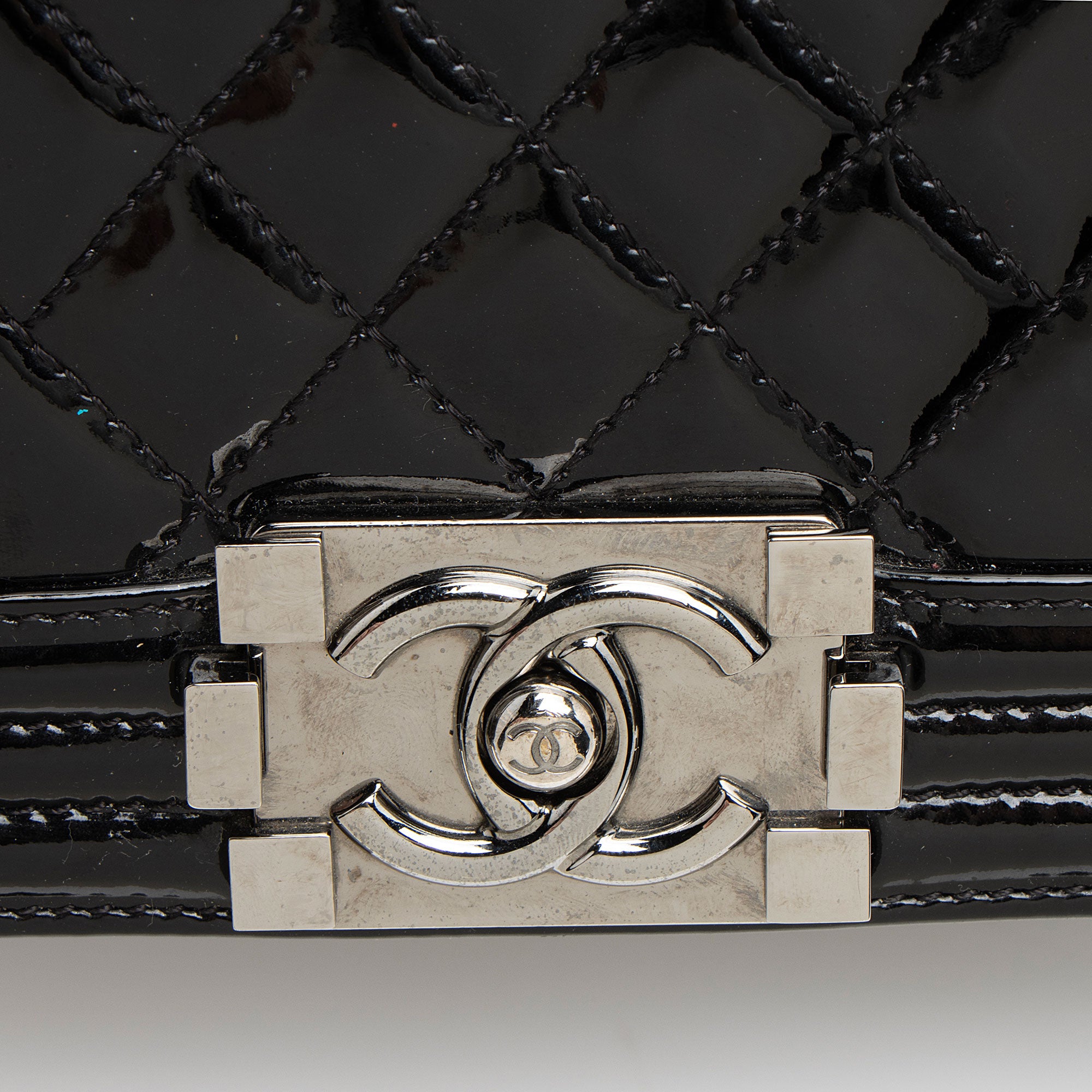 Chanel Chevron Patent Leather Old Medium Boy Bag