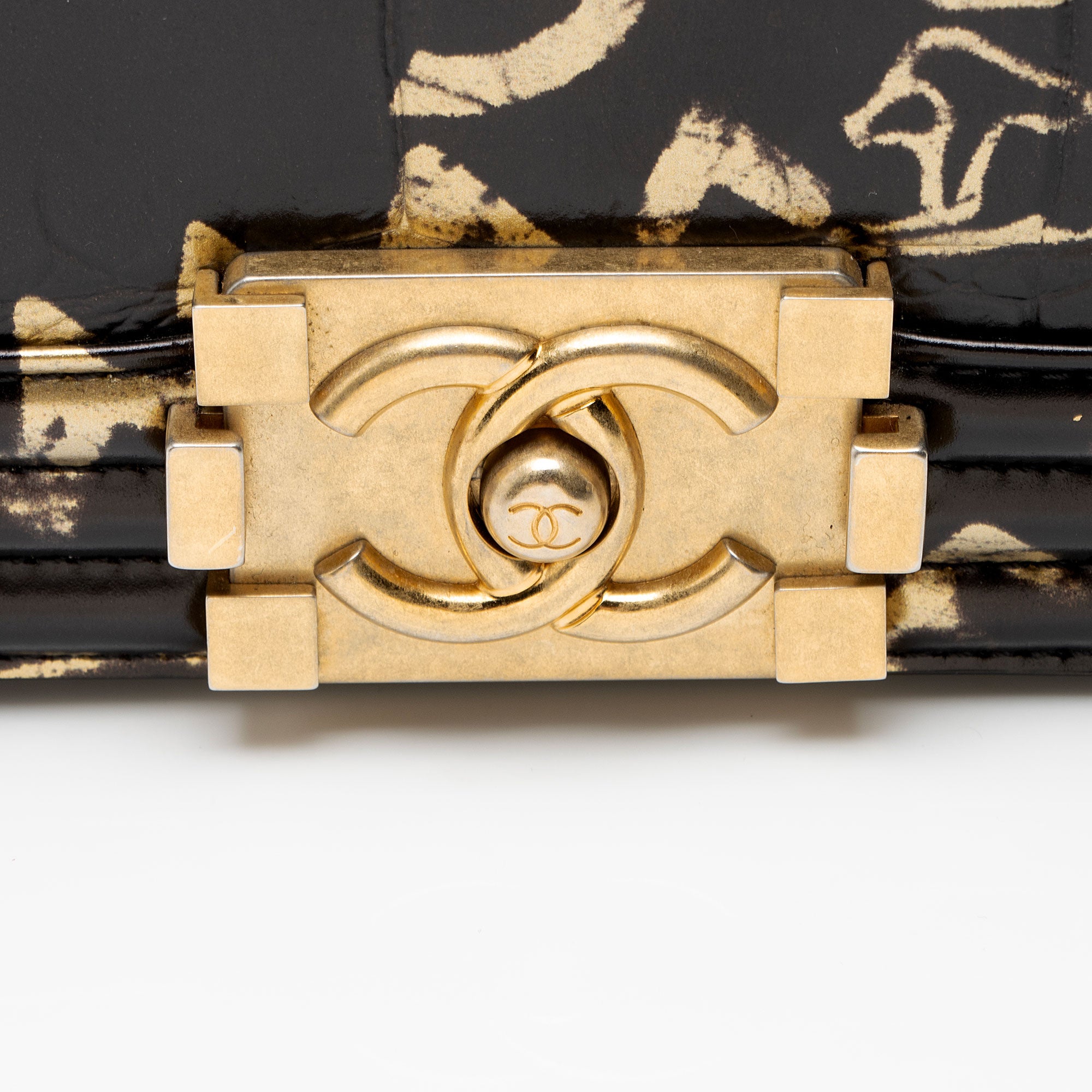 Chanel Croc Embossed Leather Egypt Graffiti Paris-New York Small Boy Bag
