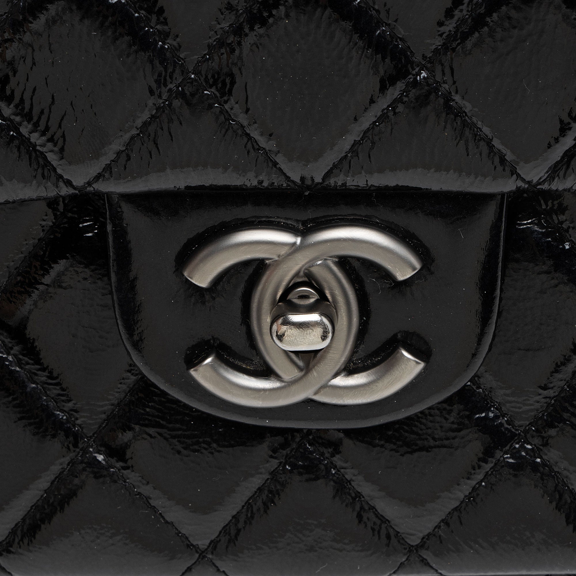 Chanel Crumpled Patent Leather Classic Medium Double Flap Bag