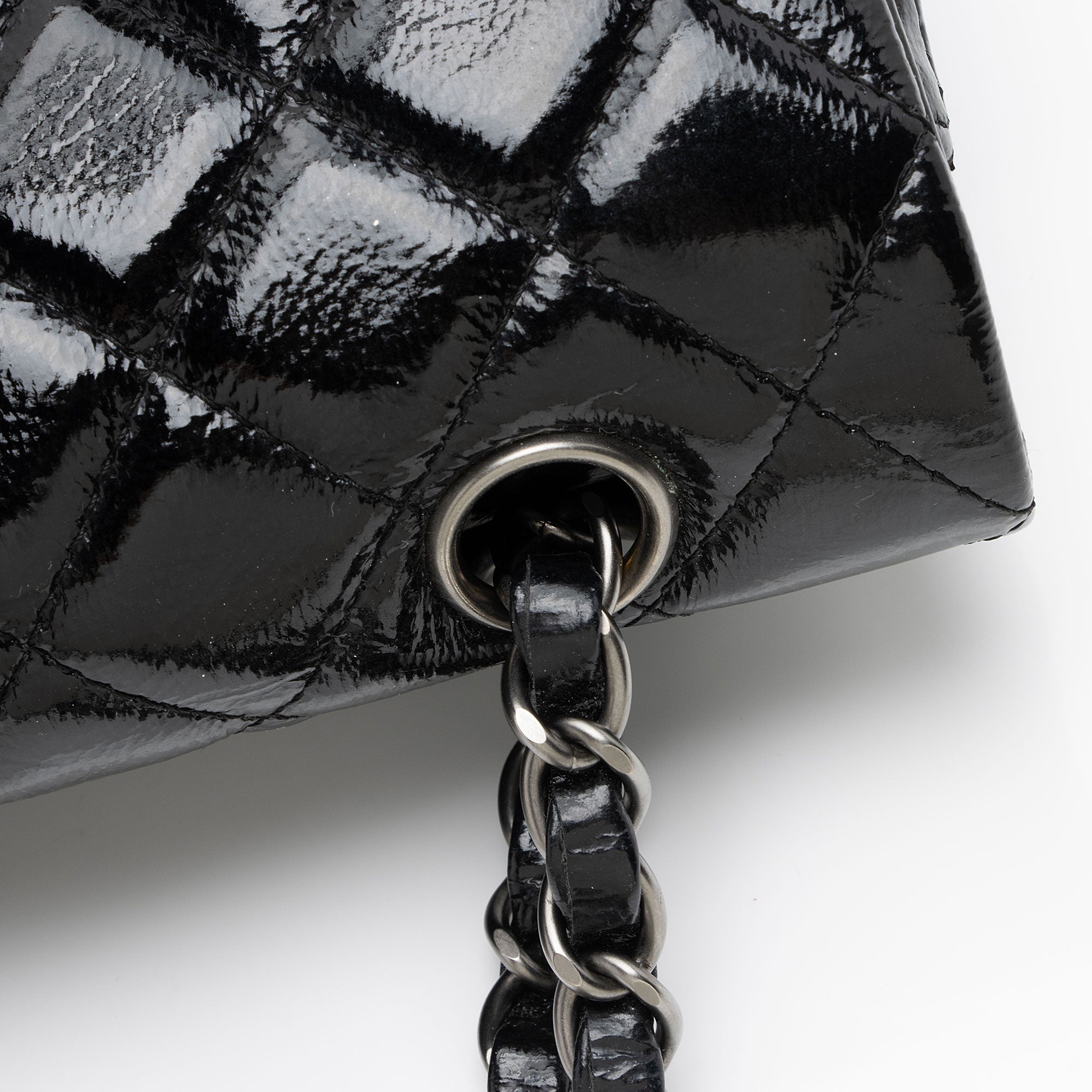 Chanel Crumpled Patent Leather Classic Medium Double Flap Bag