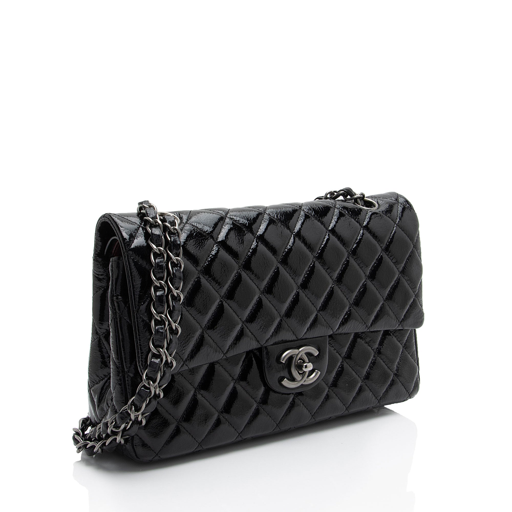 Chanel Crumpled Patent Leather Classic Medium Double Flap Bag