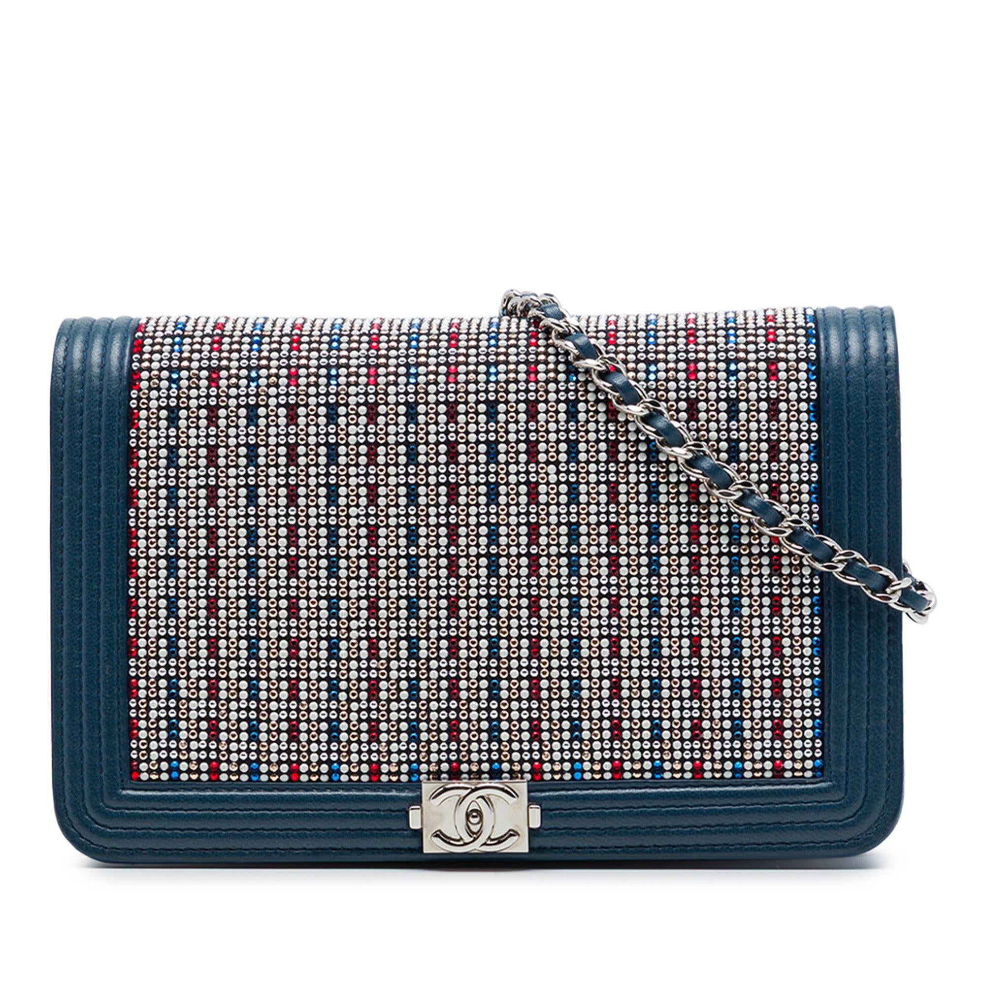 Chanel Crystal Embellished Lambskin Boy Wallet On Chain