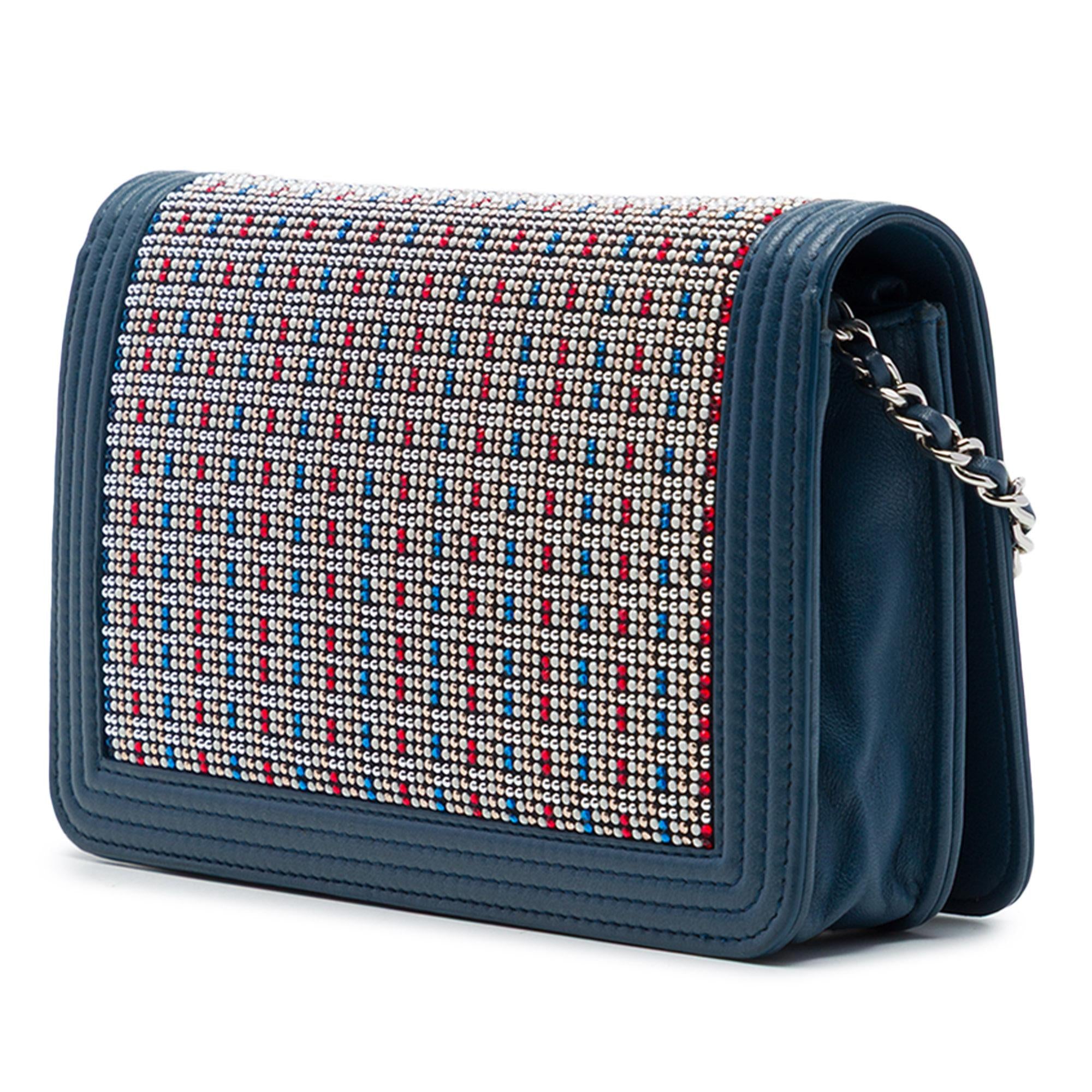 Chanel Crystal Embellished Lambskin Boy Wallet On Chain