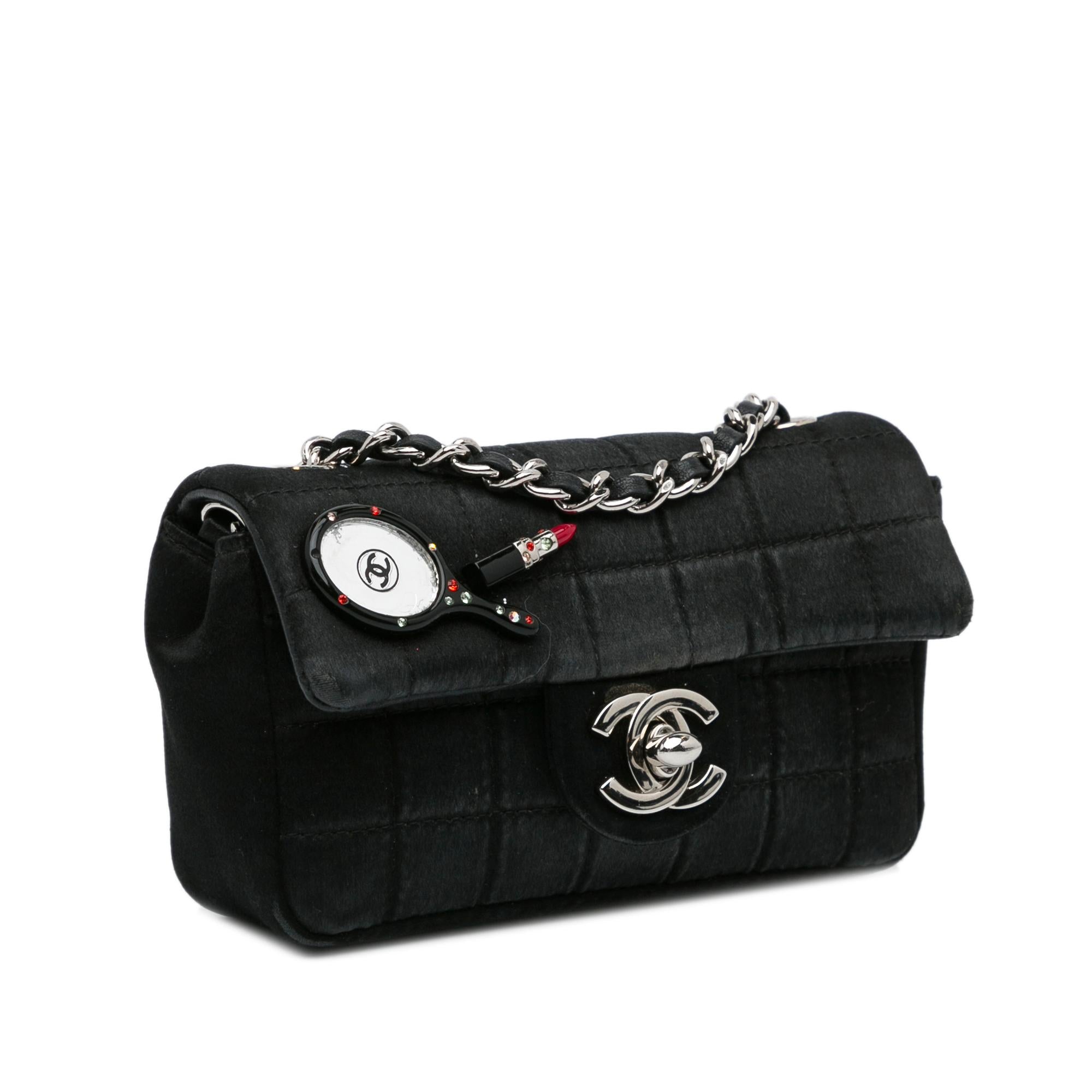 Chanel Extra Mini Satin Choco Bar Charms Flap Bag