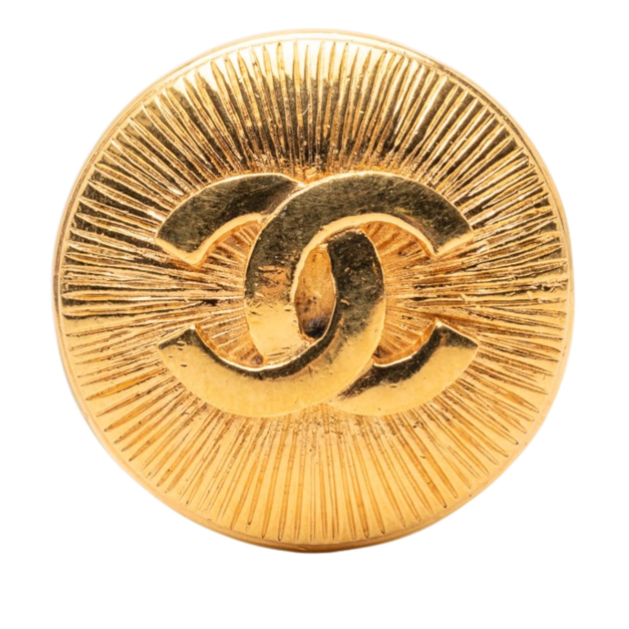 Chanel Gold Plated CC Round Brooch