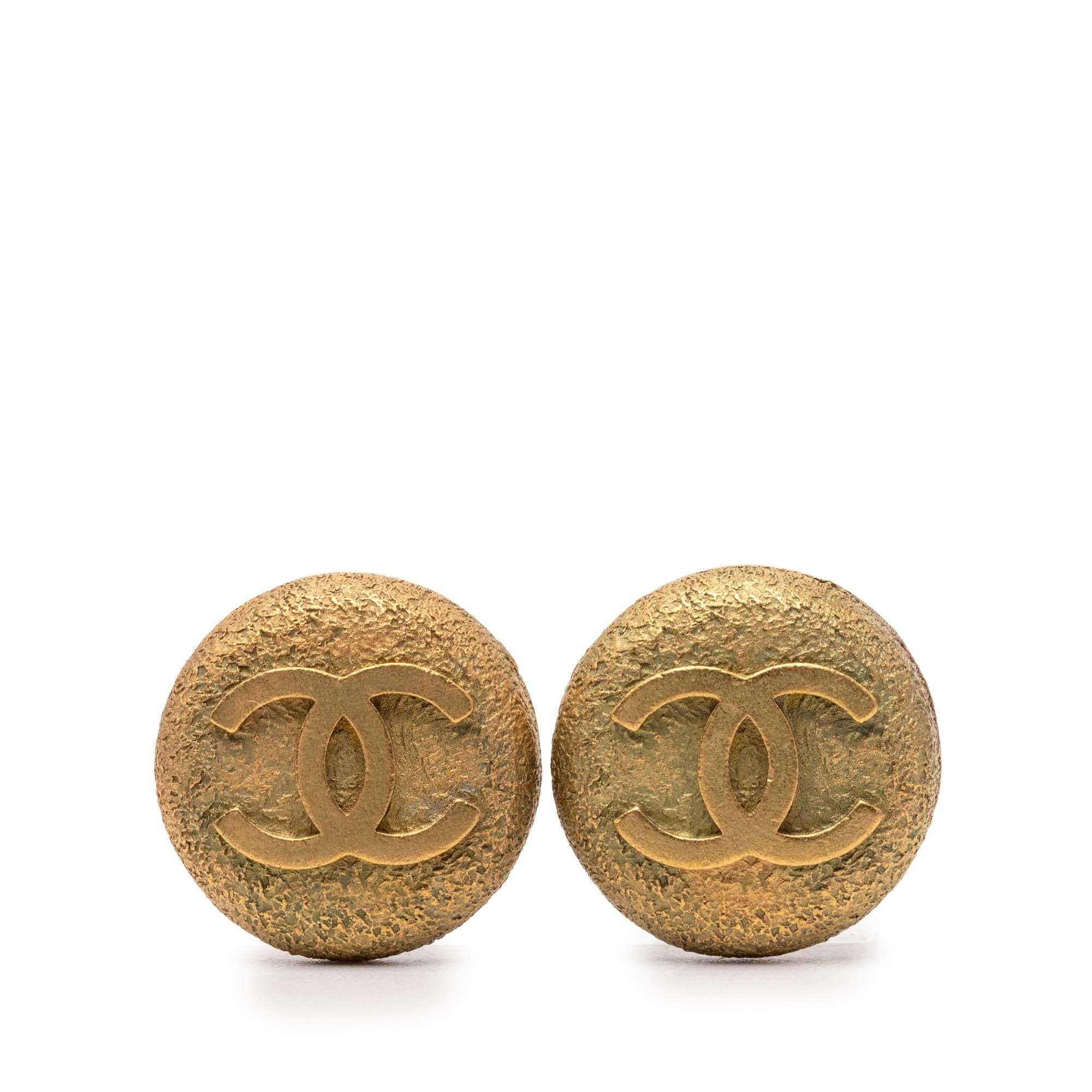 Chanel Gold Plated CC Round Clip On Earrings