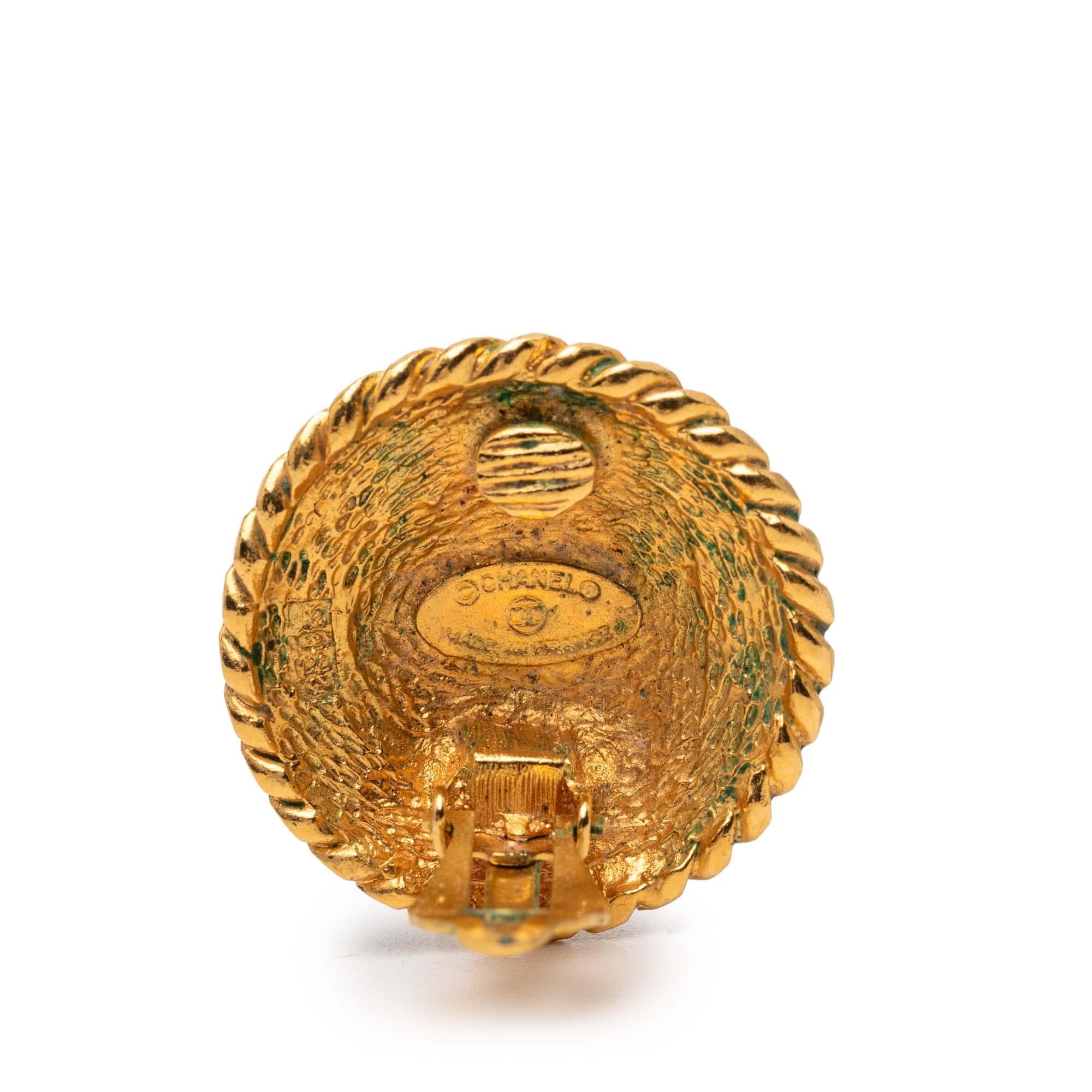 Chanel Gold Plated CC Round Clip on Earrings