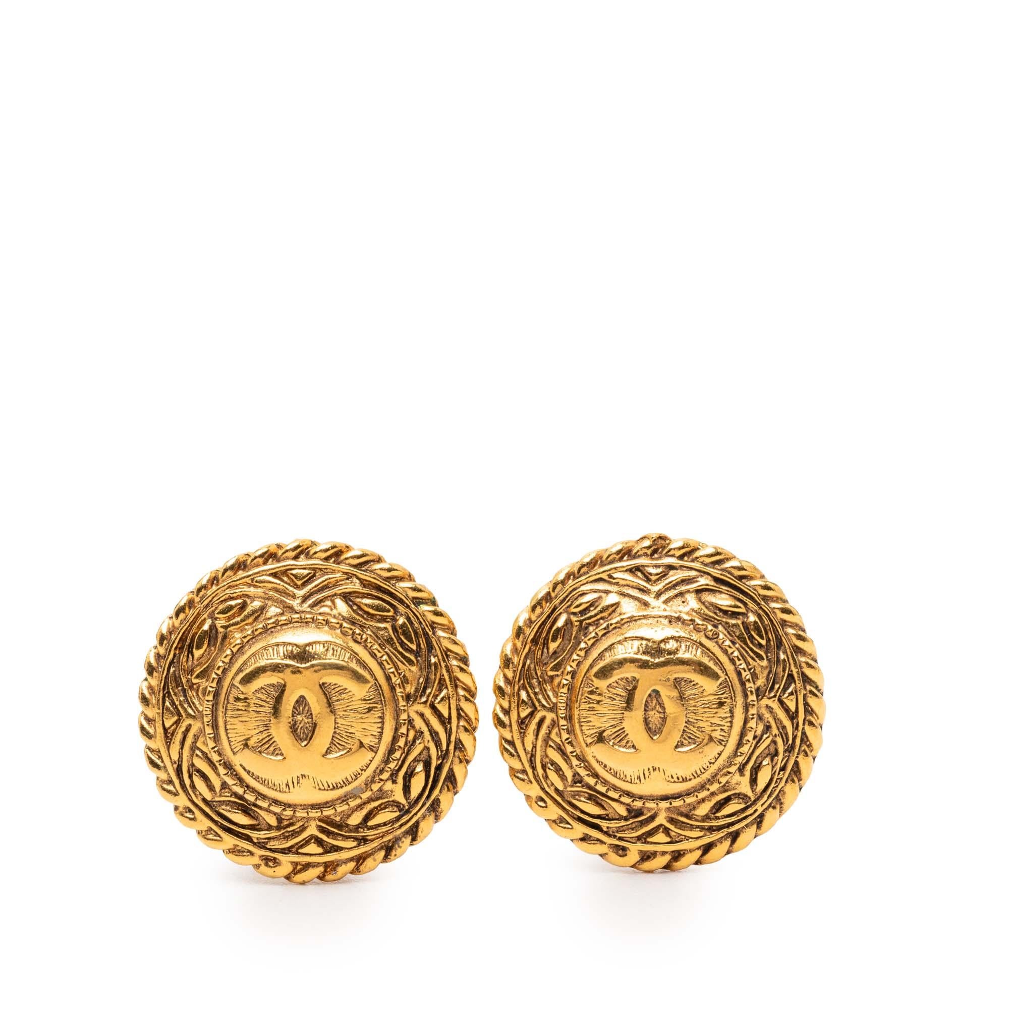 Chanel Gold Plated CC Round Clip on Earrings