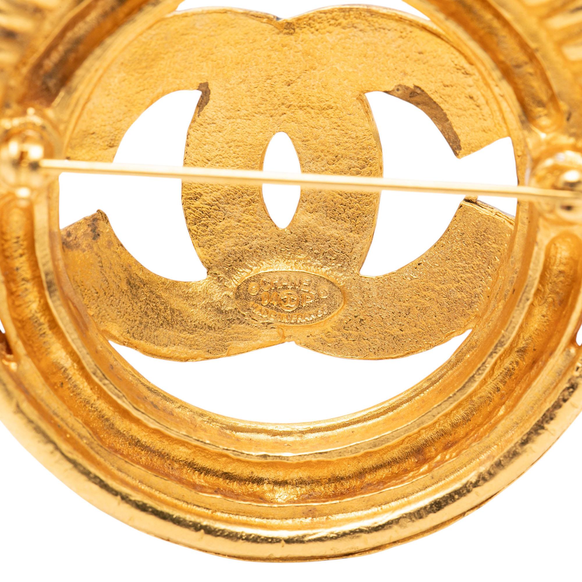 Chanel Gold Plated CC Spring Round Brooch